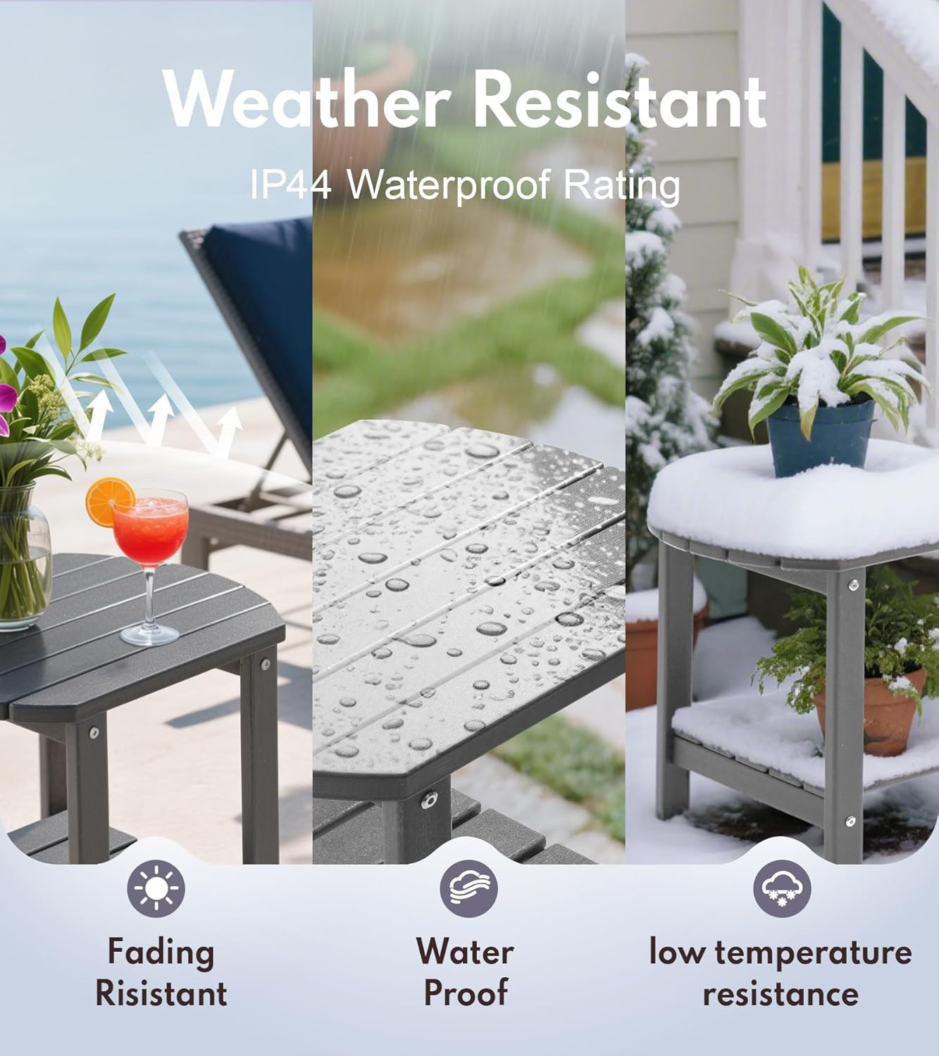 PASAMIC Outdoor Side Table, HDPE Adirondack Oval Side Table with 2-Tier Storage, Weather Resistant Outdoor End Table for Patio, Backyard, Pool, Indoor Companion, Beach, Easy Maintenance Table (Grey)