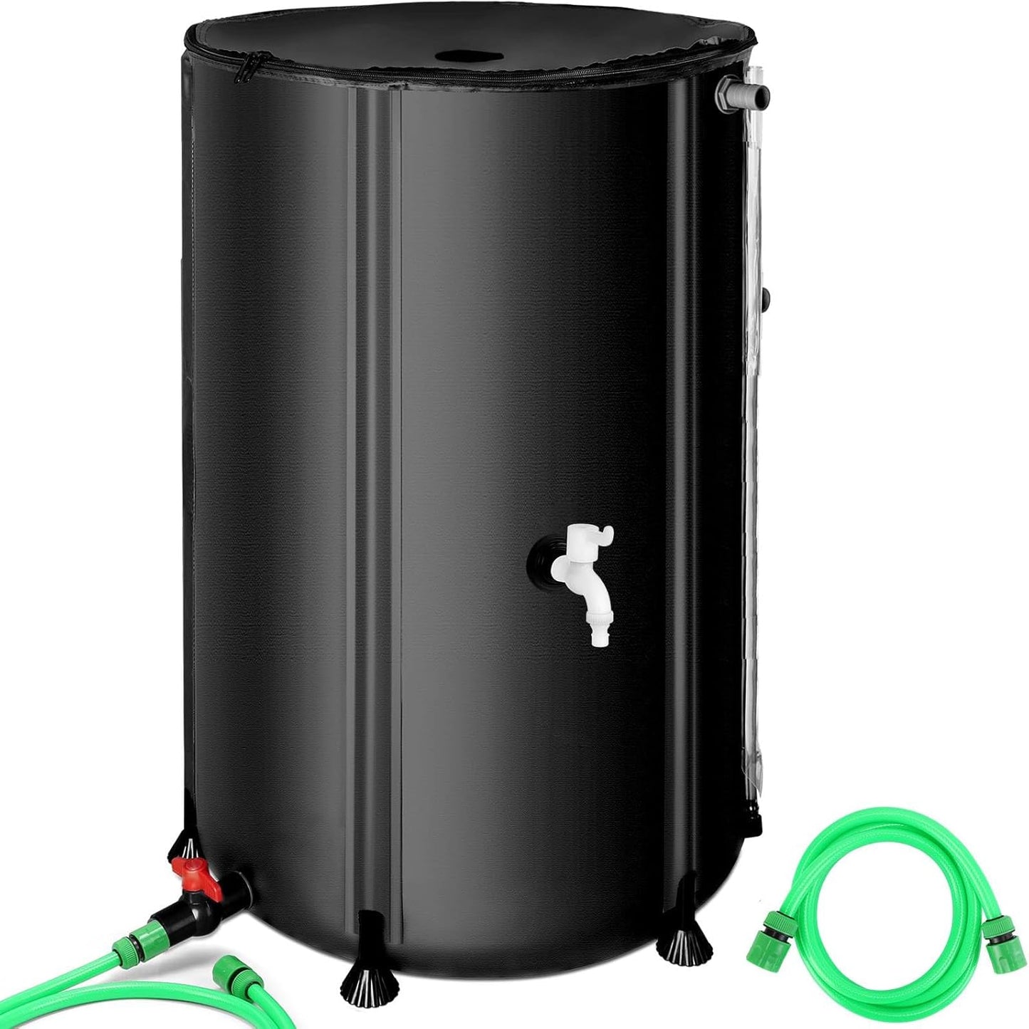 100 Gallon Collapsible Rain Barrel for Garden/Outside/Lawn, Portable Rainwater Collection System, Rain Barrel to Collect Rainwater from Gutter, Water Storage Tank with Two Spigots, Overflow Kit, Black