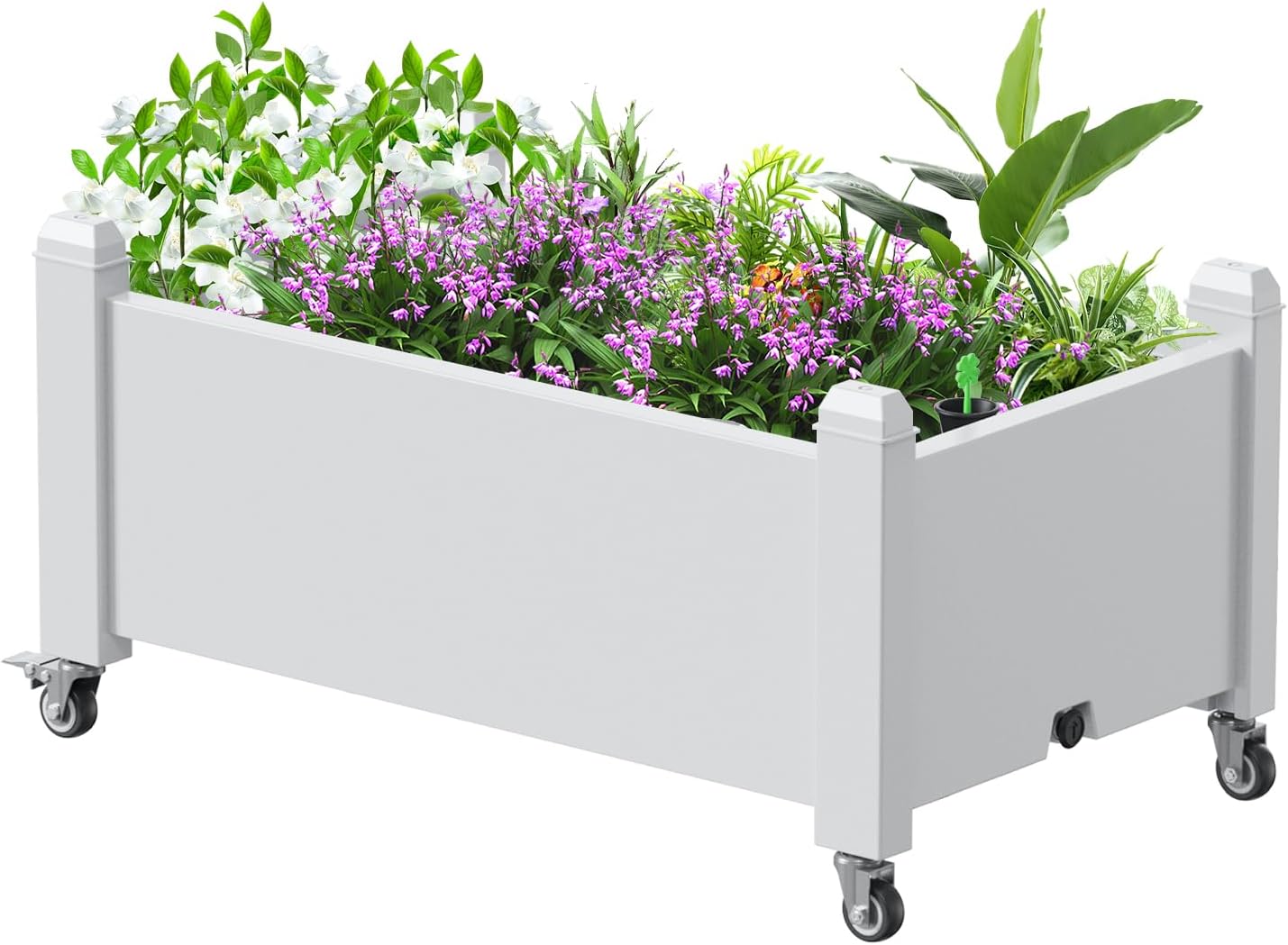 Horticulture Garden Bed with Legs, Divisible Resin Planter Box for Backyard, Patio, Balcony, with 4 Legs, 4 Swivel Lockable Wheels(Ashen,30.04 * 17.72 * 17.56)
