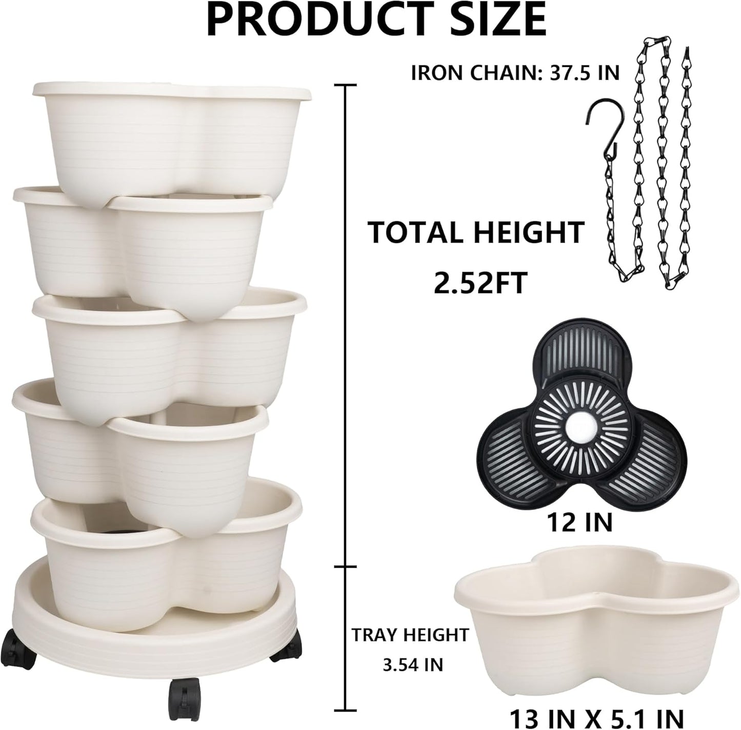 Hourleey Strawberry Planter, Stackable Gaden Tower for Flowers, Vegetables, Grow Your Own Herb Garden Vertical Oasis of Vegetables and Succulents (2 Pack 5 Tier)