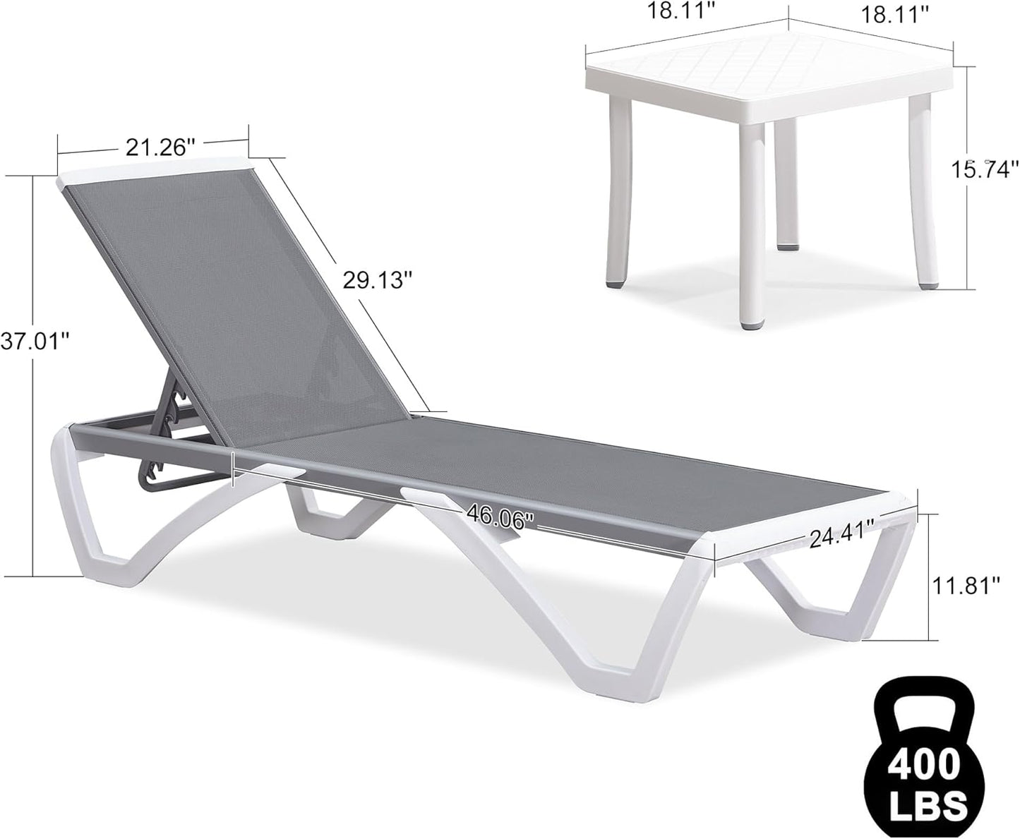 PURPLE LEAF Patio Chaise Lounge Chair Set of 3 Outside Aluminum Plastic Stackable Tanning Chairs for Pool Sunbathing Beach Deck Outdoor Lounger, Grey