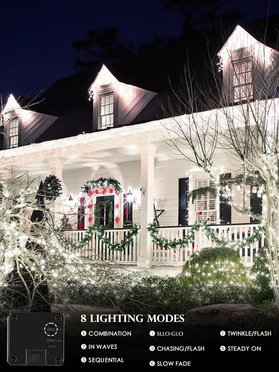 6pk Cool White Solar Christmas Lights Outdoor Waterproof, 600 LED 198FT Solar Powered LED String Lights Green Wire with 8 Modes, Solar Fairy Lights for Xmas Tree Party Wedding Garden Fence Decorations