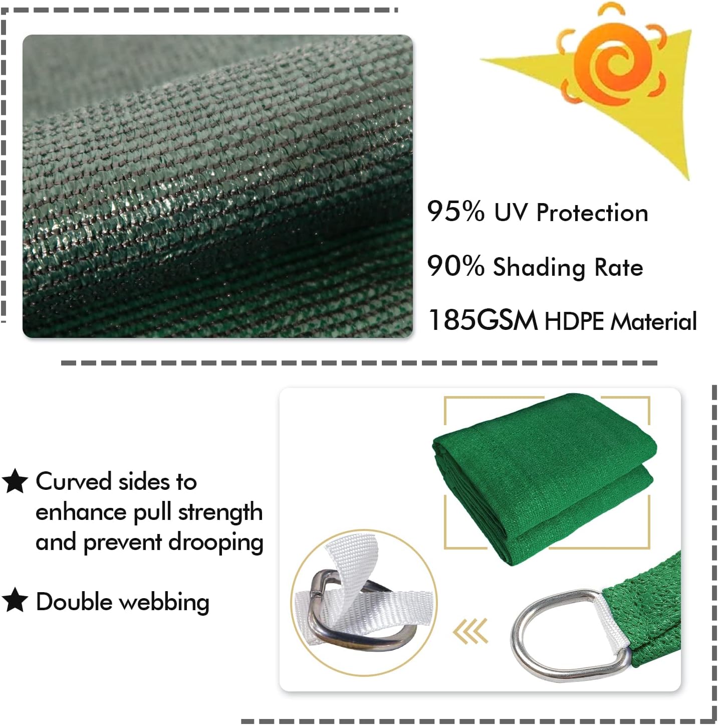 KANAGAWA 9'X11' Dark Green Custom Size Sun Shade Sail Rectangle UV Block Canopy Cover for Patio Backyard Lawn Garden Outdoor (Customized Available)