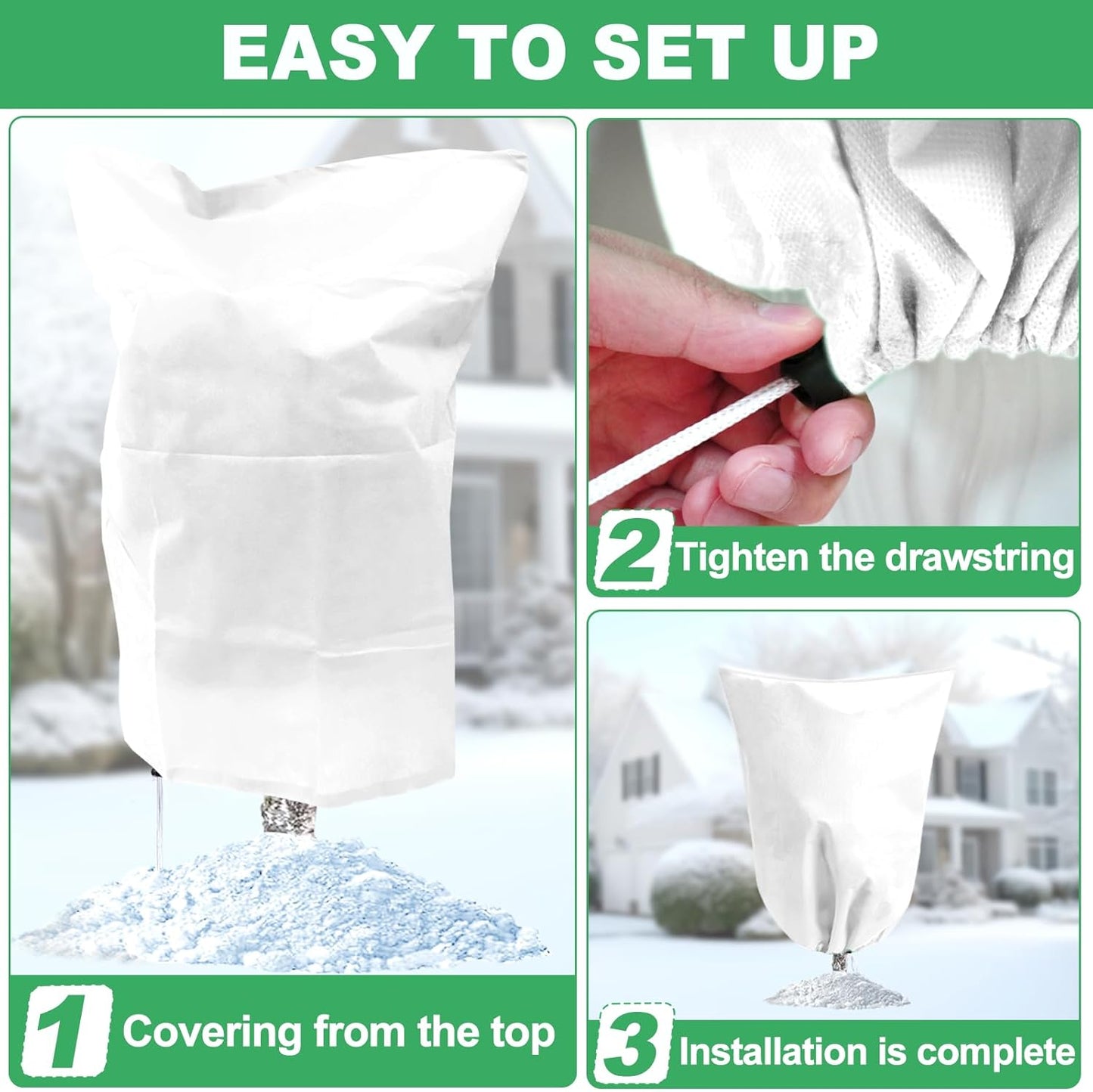 3 Pack Plant Covers Freeze Protection, 19.6" x 39.3" Frost Covers for Outdoor Plants with Drawstring, Plant Covers for Winter Tree Covers Freeze Protection, Winter Cold Weather Shrubs Jacket