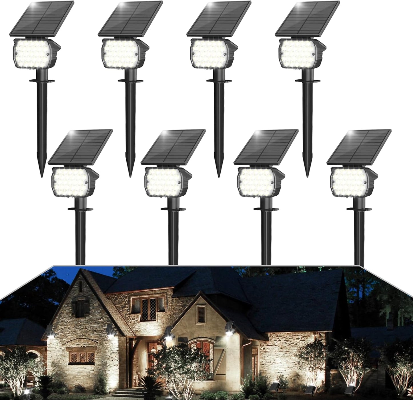 VOLISUN Solar Spotlight Outdoor, IP67 Waterproof Solar Landscape Spot Lights，Uplights for Yard Garden Pathway - 8 Pack (Cool White) 27 LED 3 Lighting Modes
