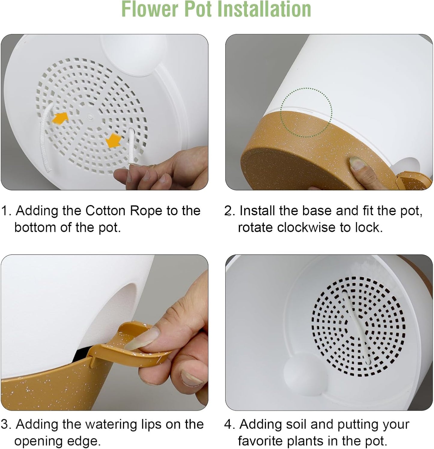 12 inch Large Self Watering Pots for Indoor Outdoor Plants, Flower Plant Pots with Drainage Holes for Garden House Plants, Plastic Planters with Reservoir for Home Plants, White with Brown