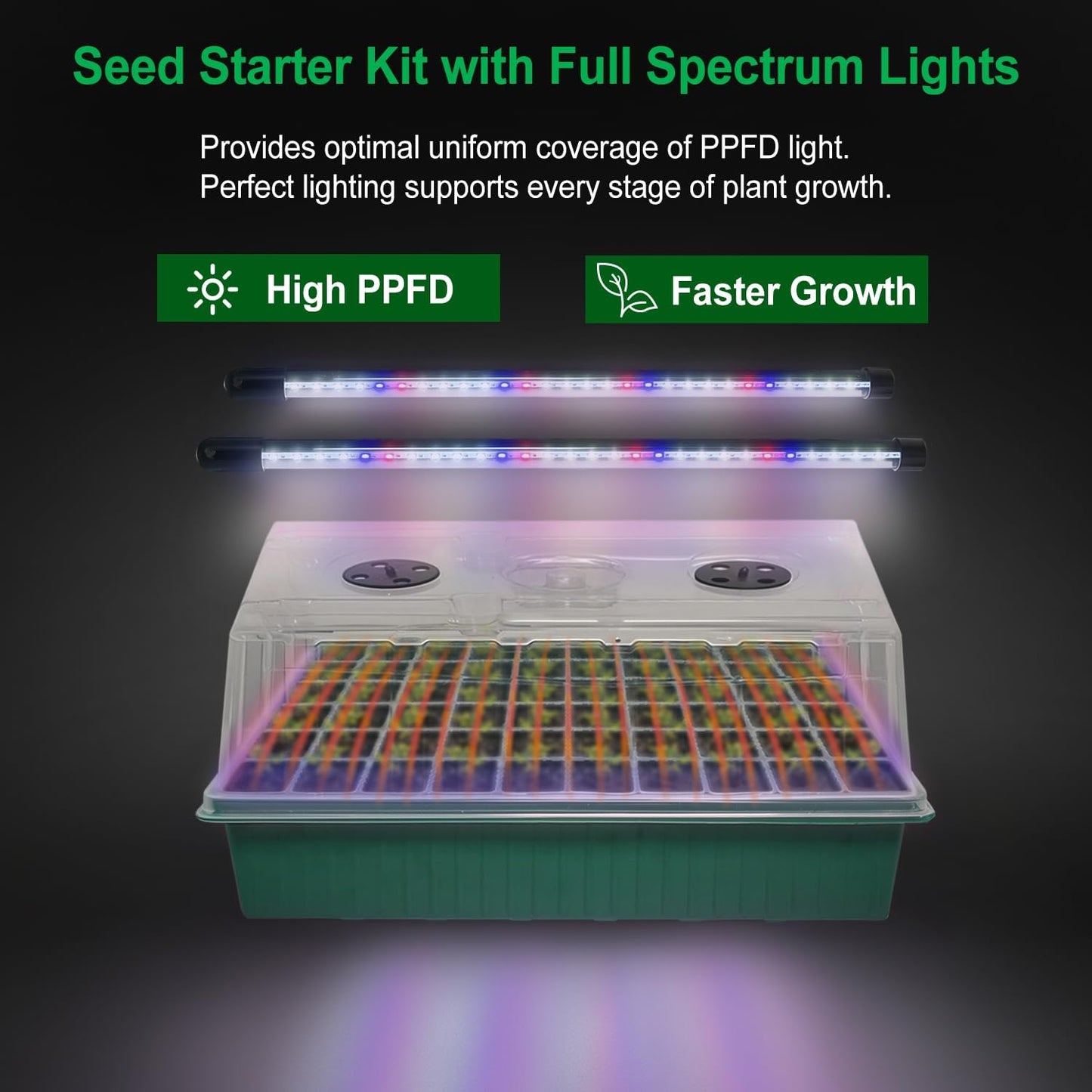 TONYFUL Seed Starter Tray with Grow Light, 60-Cell Seed Starter Kit with 4.07” Humidity Dome, Indoor Seedling Starter Tray, Seed Starting Tray for Plant Germination, Seeds Growing