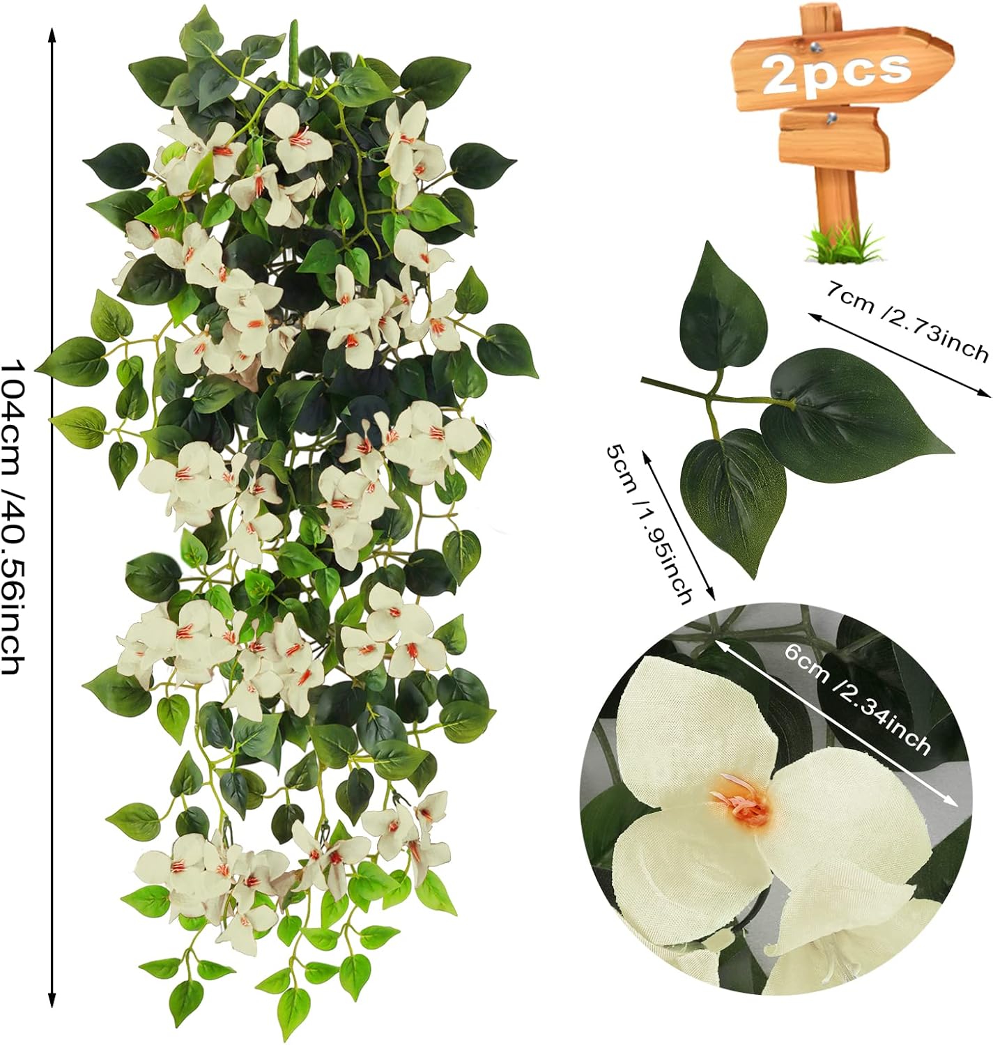 Artificial Hanging Flowers Bougainvillea, UV Resistant Fake Plastic Faux Flower Fabric Vine for Indoor Outdoor Garden Porch Eave Wedding Wall Décor