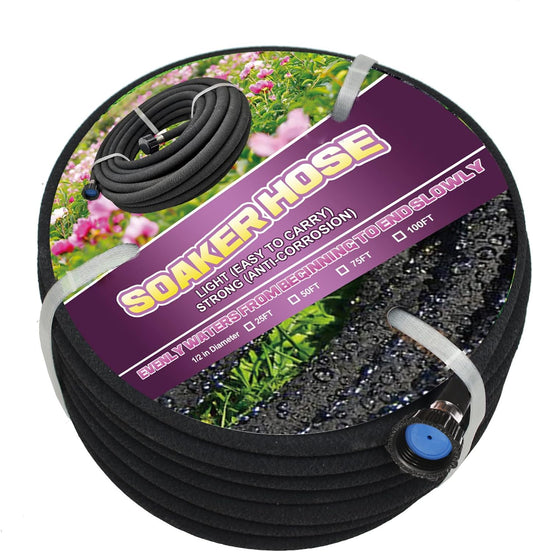 Soaker Hose -Garden Hose 100 FT with 1/2’’ Diameter Interface- Saves 70% water Great for gardens/flower beds/Seedling (100 FT)