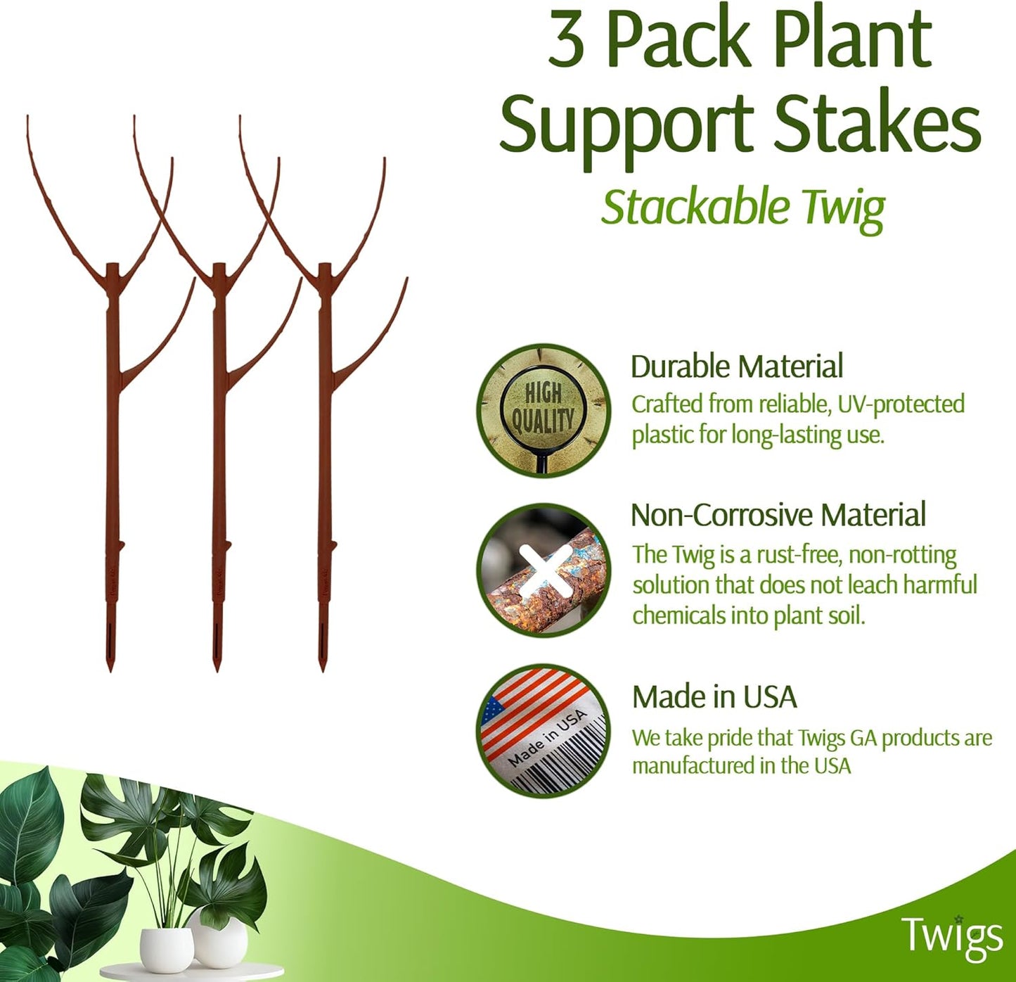 Stackable Plant Support Stakes, Stem Holder Structures for Indoor & Outdoor Use, Garden Accessories for Climbing & Potted Plants, Trellis Alternative - Begonia Red, 3 Pack, 17" L