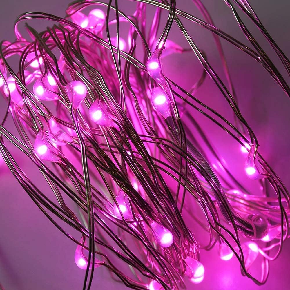 2 Pack Solar Powered Fairy String Lights Outdoor Waterproof 8 Modes Twinkle Christmas Decorations Lights, Each 33ft-100LED, 40ft-120LED, 66ft-200LED, 80ft-240LED, (Pink, 33)