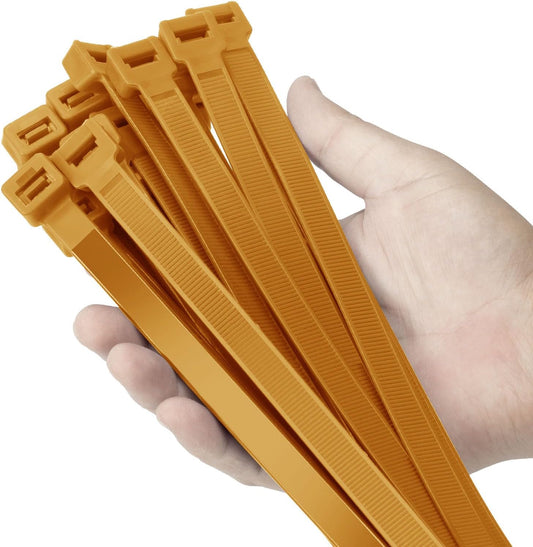 12 inch Gold Zip Ties Heavy Duty 100 PCS, 250 LBS Ultra Exclusive Strong Plastic Wire Ties, Large Cable Ties Extra Long Tie Wraps, Indoor and Outdoor UV Resistant