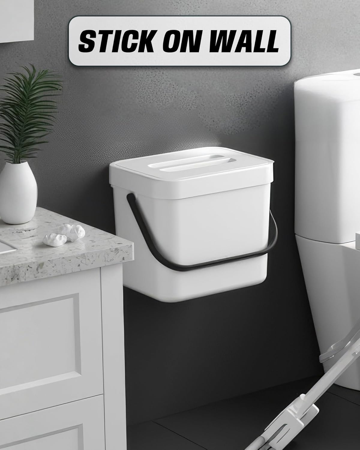 Kitchen Compost Bin - 1.8 Gallons Hanging Trash Can with Lid for Kitchen Cabinet Door, Under Sink, Wall Mounted Waste Bin for Bathroom, 7L(White)