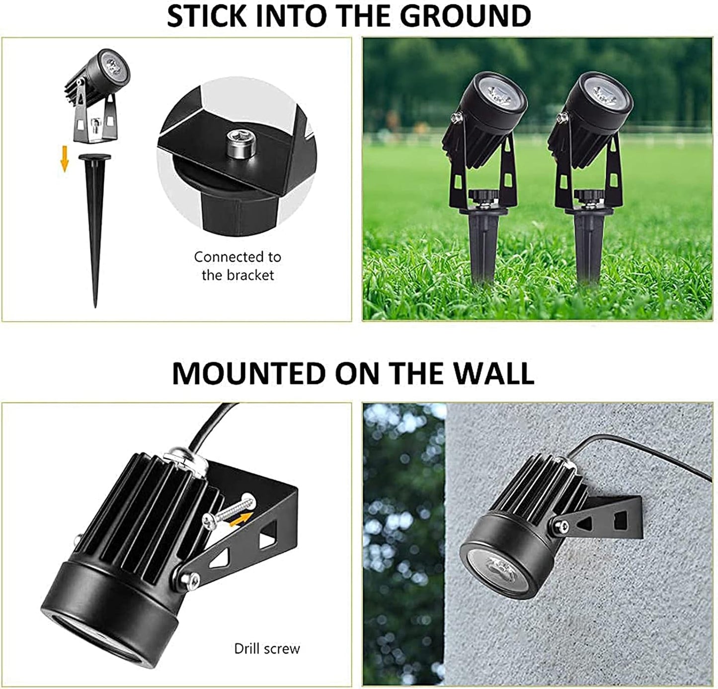 DINGLILIGHTING LED Solar Landscape Spotlights, Waterproof Solar Powered Wall Lights 2-in-1 Outdoor Solar Landscaping Light for Yard Garden Driveway Porch Walkway Pool Patio Warm Lighting