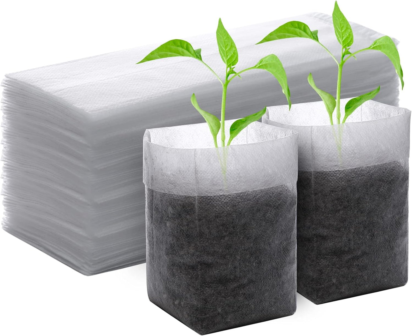 GREANER Biodegradable Seed Nursery Bags - 6.6x7.8 inches, 100PCS Non-Woven Plants Grow Bags for Vegetables, Fabric Seedling Pots Plants Pouch for Flower Fruit Tree, Garden Agricultural Supply