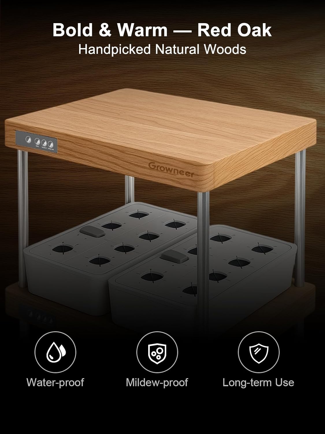 GROWNEER HydroEasy1.0 Hydroponics Growing System Kit, Beginner-Friendly Indoor Garden for Vegetable Fruit Herb, Red Oak Design, Perfect Gift Idea, Full-Spectrum LED Lights for Maximum Growth