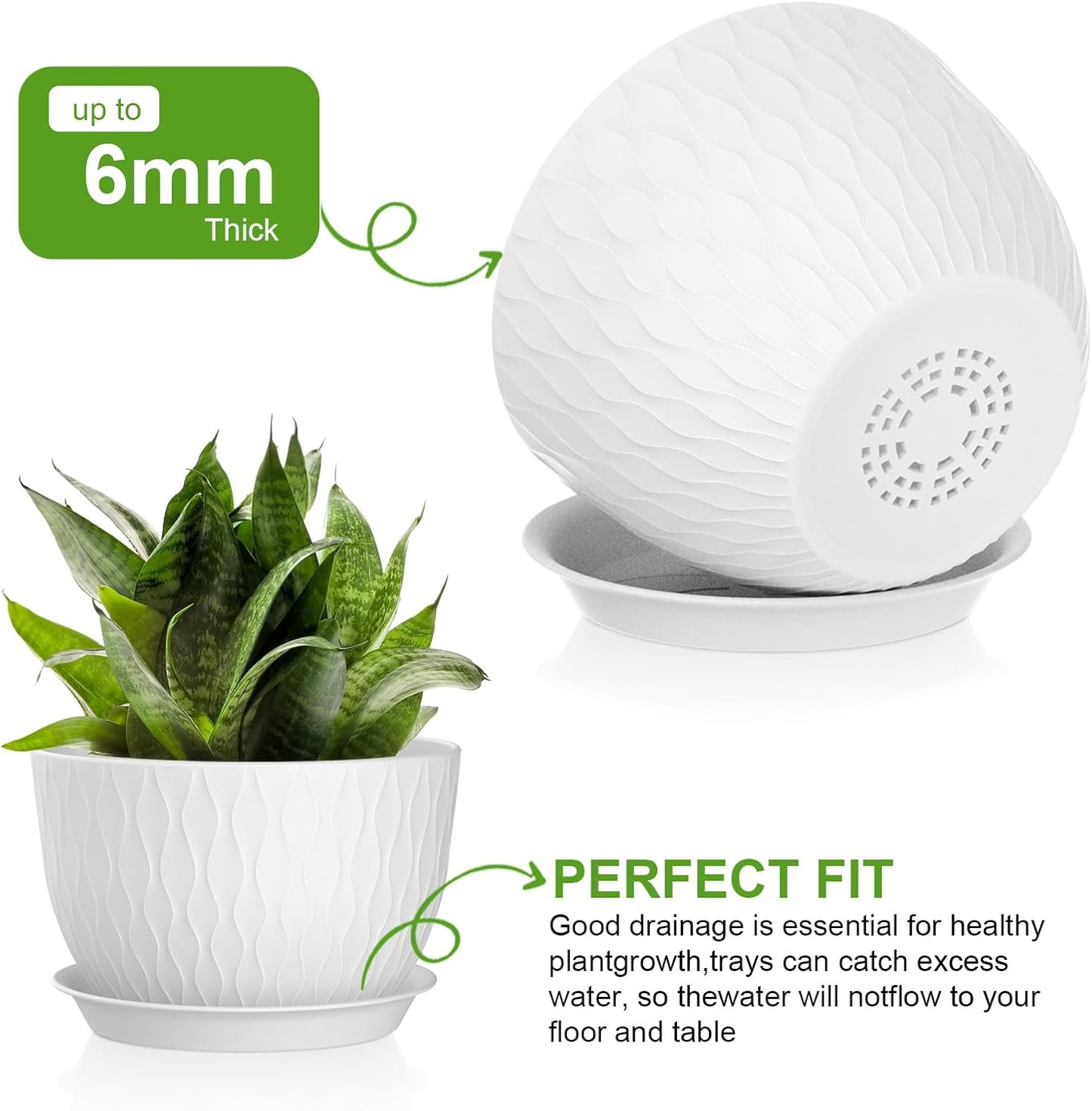 Plant Pots 12/10/9 Inch Pots, Set of 3 Plastic Planters with Drainage Holes and Saucers,Plastic Flower Pots,Nursery Planting Pot for Indoor Out Door Plants（White）