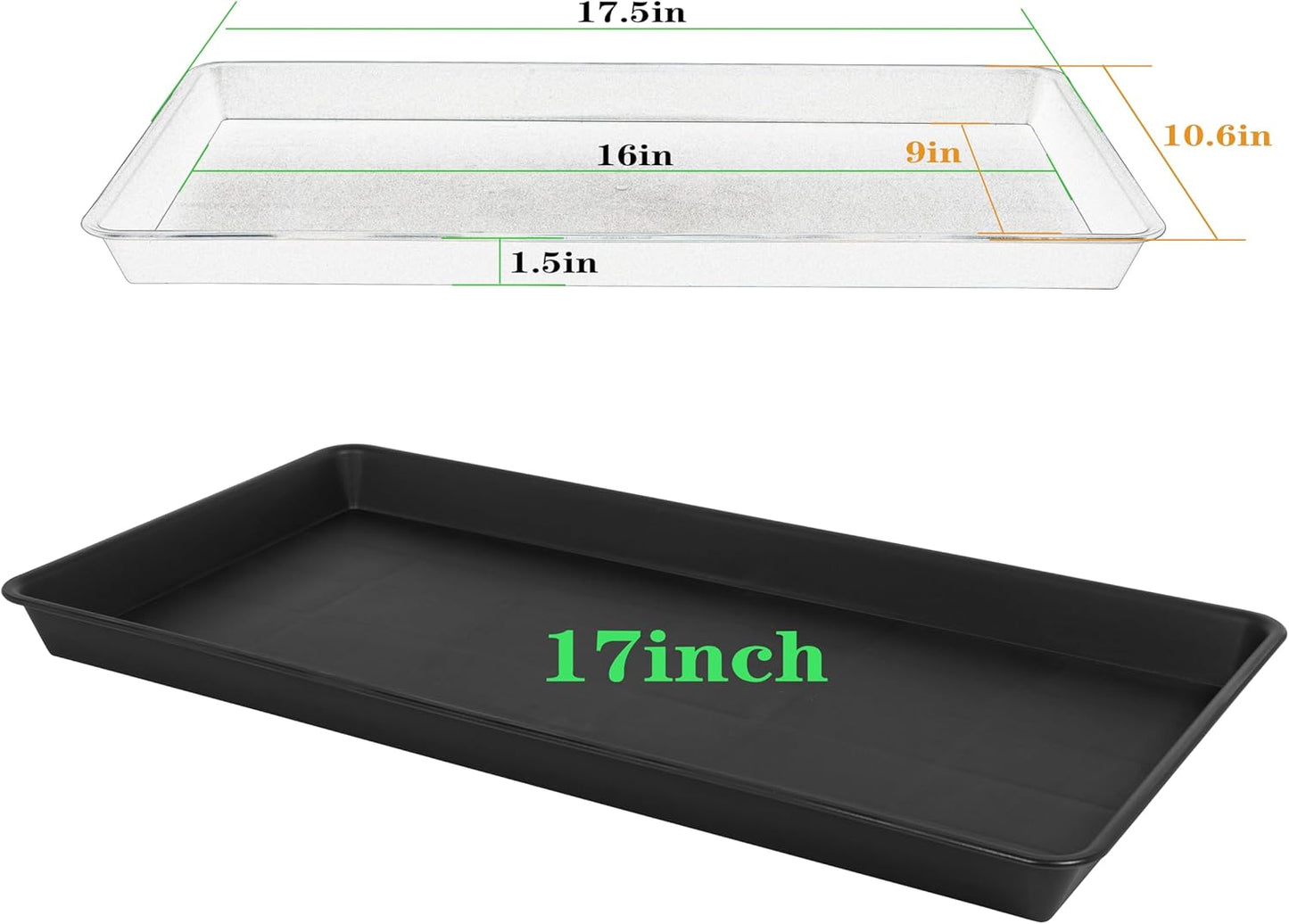 4 Pack Plant Saucer Tray Rectangular, Plant Growing Nursery Trays, Heavy Sturdy Seed Starting Trays, Plants Starter Saucers for Indoors No Holes, Seed Starter Growing Tray (17.5"x10.6", Black)