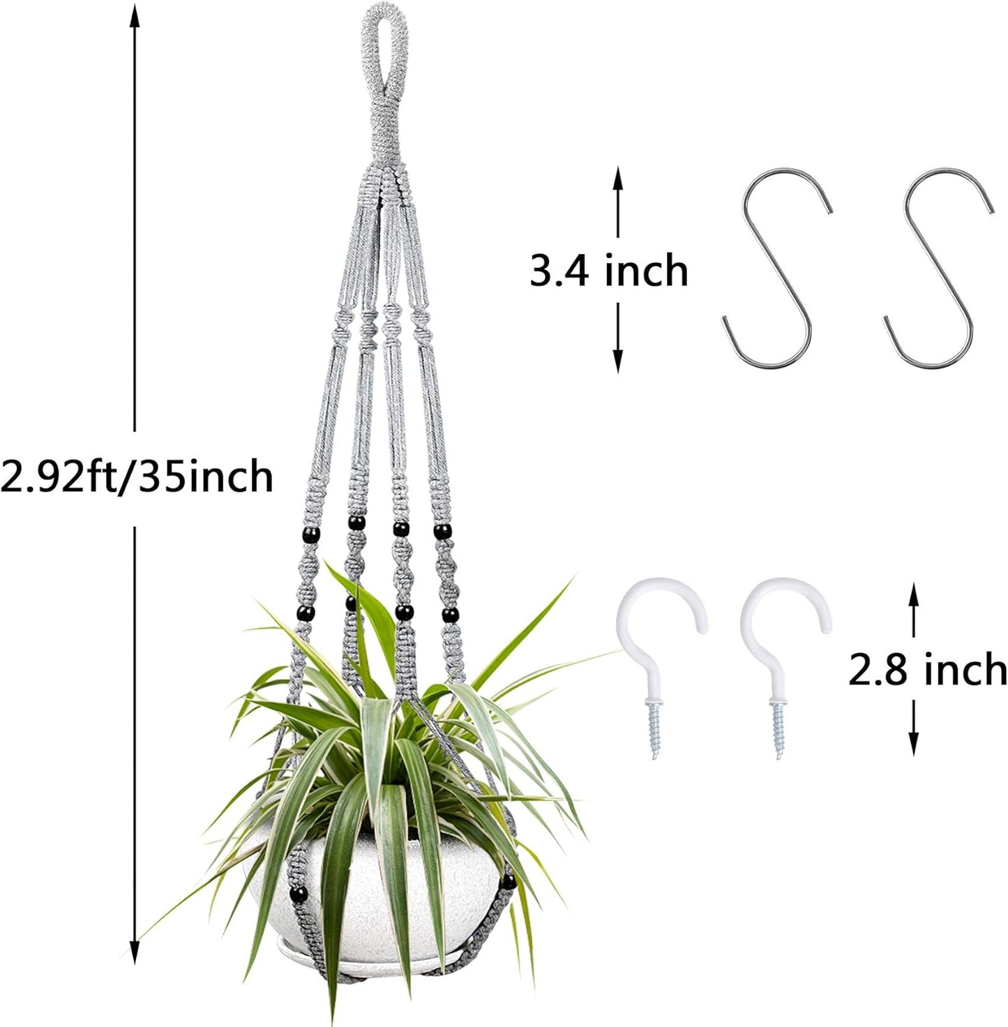 Augshy 2 Packs Macrame Hanging Planter, Indoor Hanging Planter Basket with Wood Beads Decorative Macrame Pot Hanger for Home Decor (Grey)