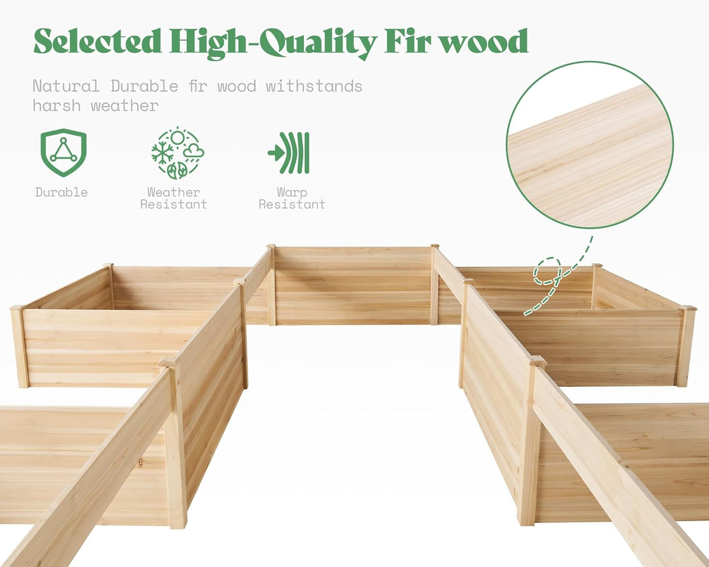 AMERLIFE 12x12x2 FT Wooden Raised Garden Bed, H-Shaped Planter Box with Double-Layer Design, 180 Cu. Ft Capacity for Outdoor Patio & Backyard