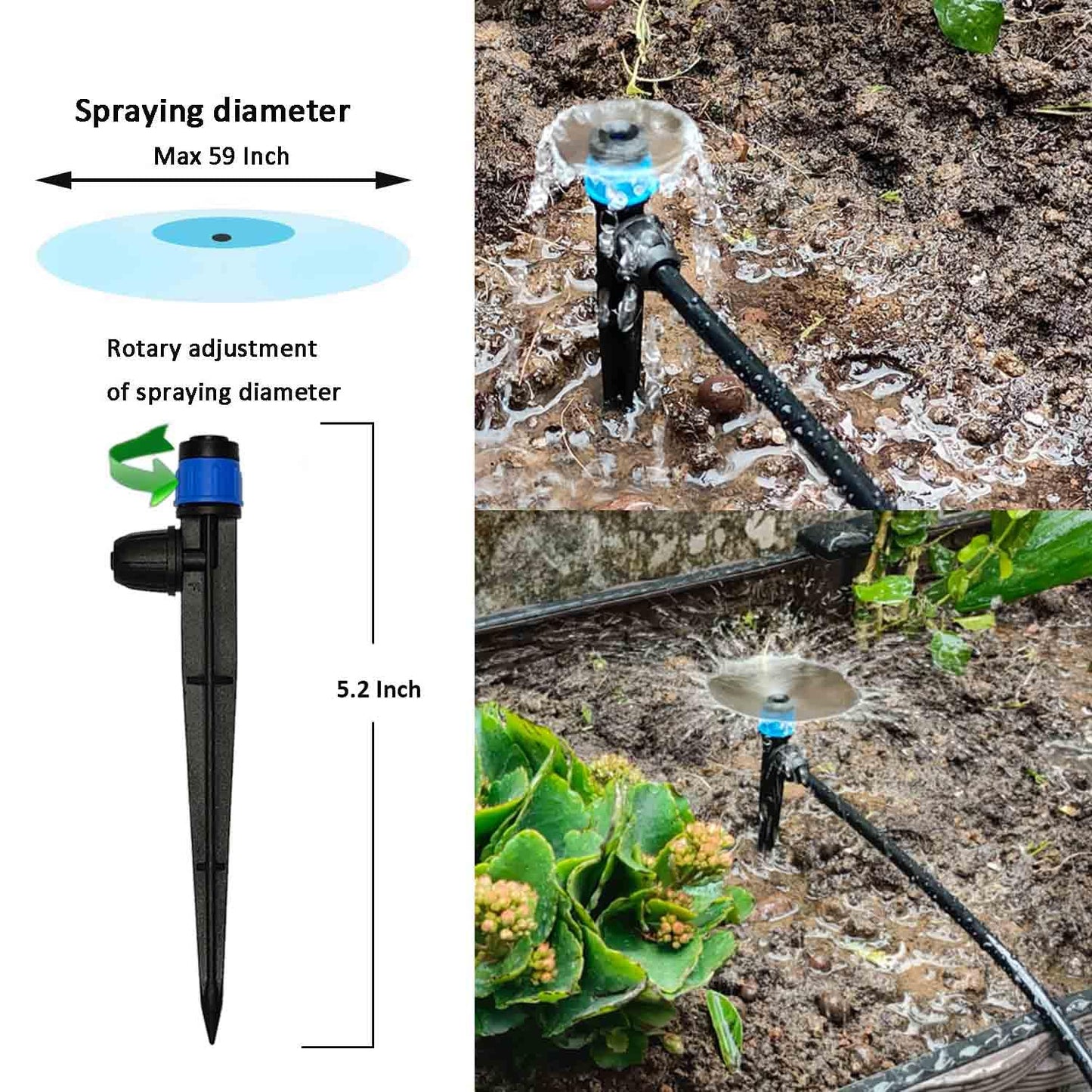 162ft Drip Irrigation Kit 5/16“ID Main Hose and 1/4 Inch Pipe Drip Irrigation System with Water Timer Auto Watering System for Garden Adjustable Spray, for Greenhouse, Garden, Lawn, Potted Plants
