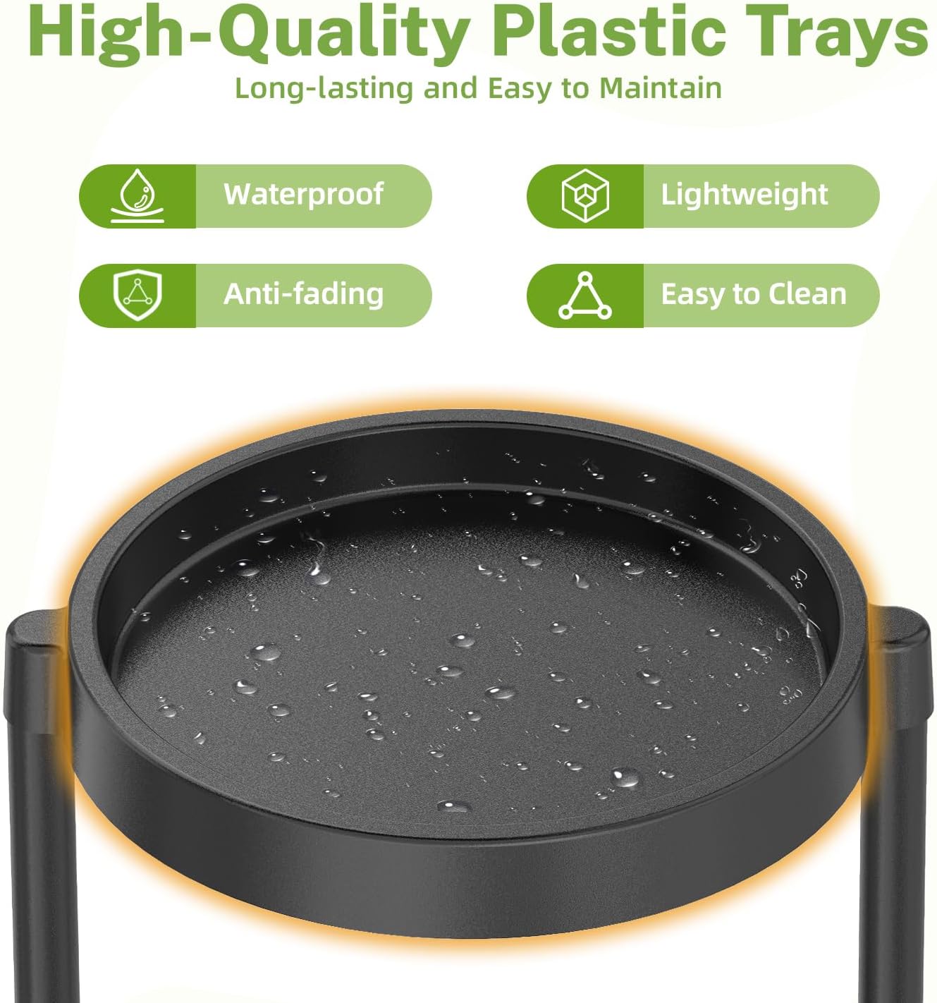 iDavosic.ly 5 Tier Folding Plant Stand Indoor Outdoor with Plastic Tray, Tiered Corner Flower Holder Shelf, Metal Orchid Display Rack for Patio Porch Living Room Garden Balcony, Modern Black