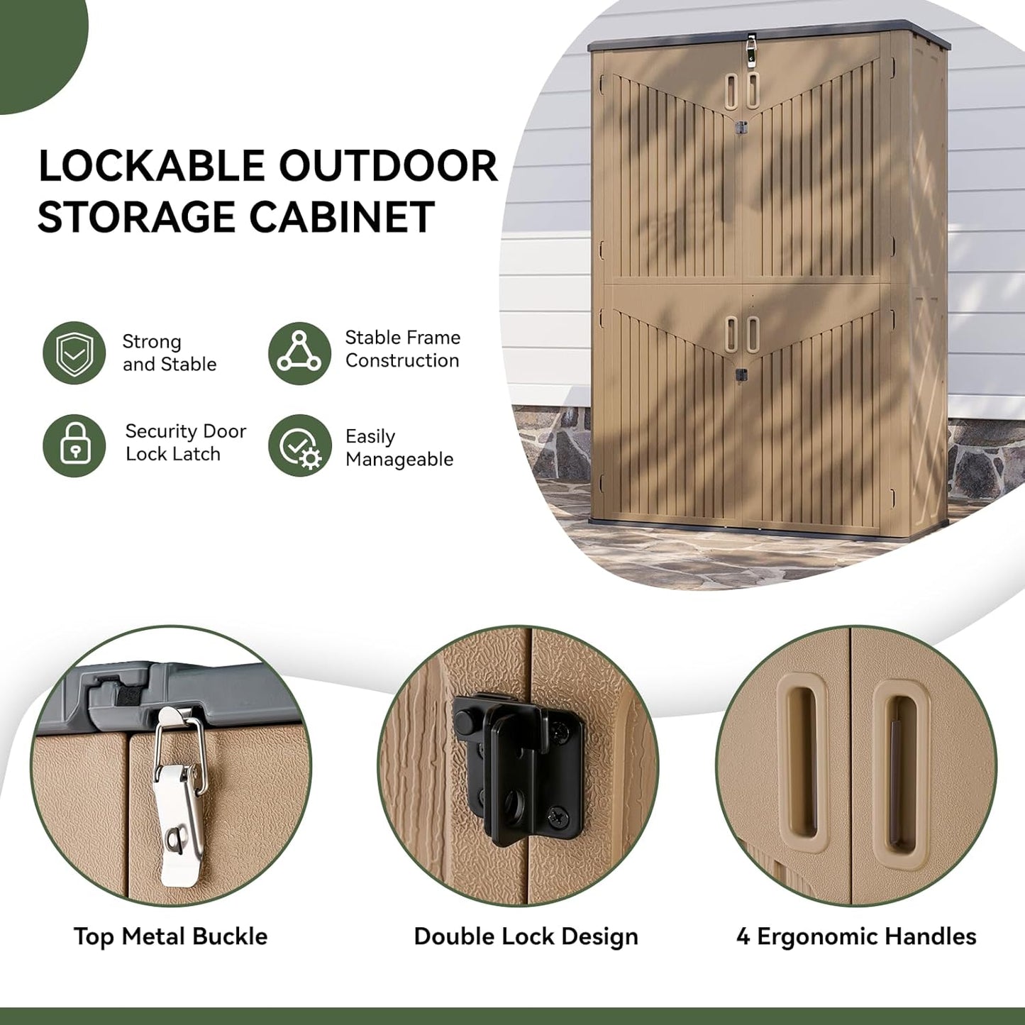 Aoxun Outdoor Storage Shed with Floor, 64 Cu.Ft Large Outdoor Storage Cabinet, Waterproof Vertical Resin Shed for Garden Tools, Pool Equipment, Brown