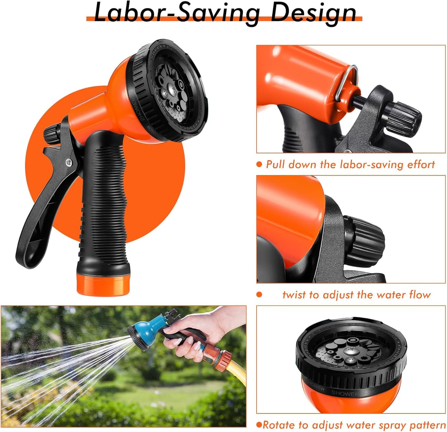 4 Pcs Garden Hose Nozzle Sprayer 10 Adjustable Watering Patterns Heavy Duty High Pressure Water Gun for Watering Plants Washing Cars and Showering Pets