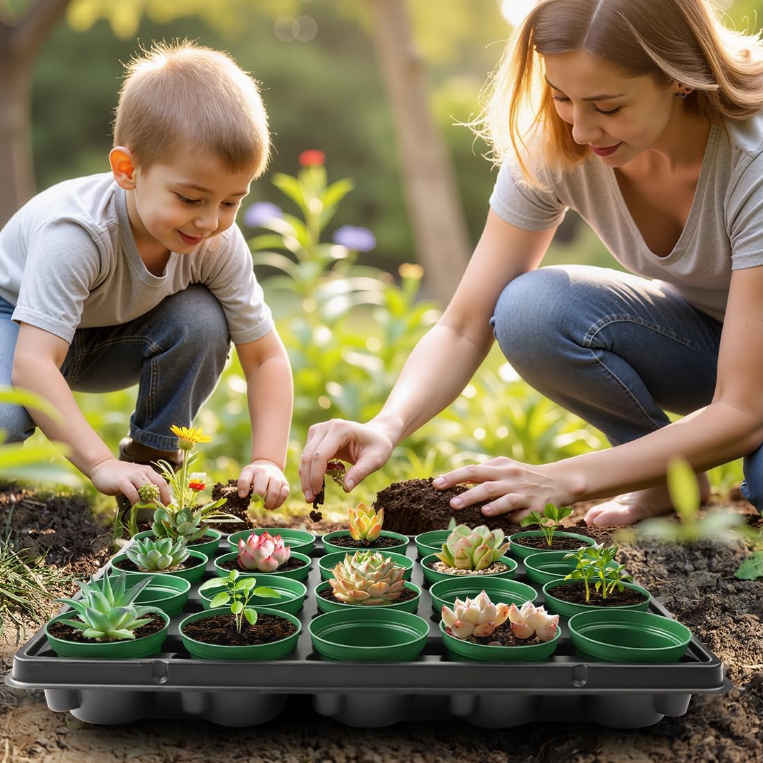 3 Inch Nursery Pots 100 Pcs with 5 Pcs 20 Cell Nursery Pot Trays, 5 Sets Seed Starting Kit for Seedlings, Propagation and Home Gardening, Sturdy Green Seeds Starter Pot Tray Germination Set