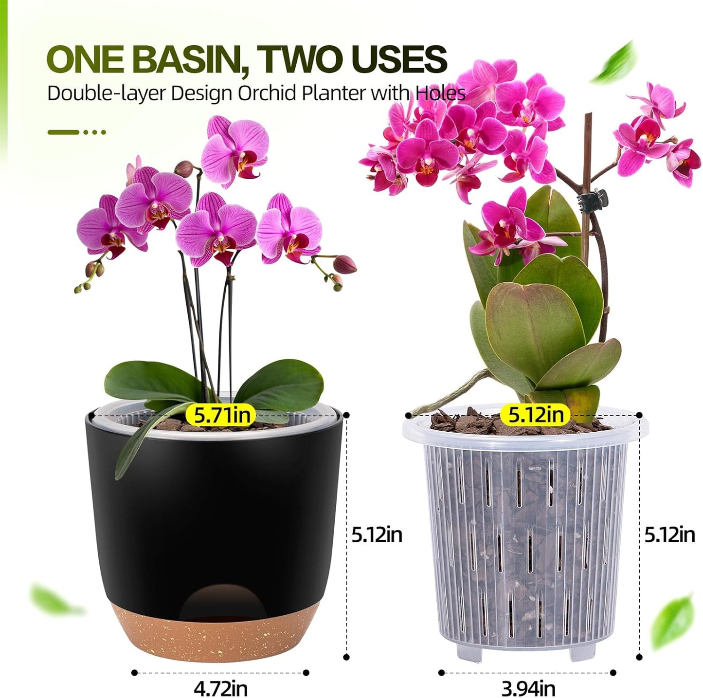 Self Watering Orchid Pots for Indoor Plants,5.8 Inch Macetas para Orqudeas,Flower Pots for Indoor Plants with Holes(Black)