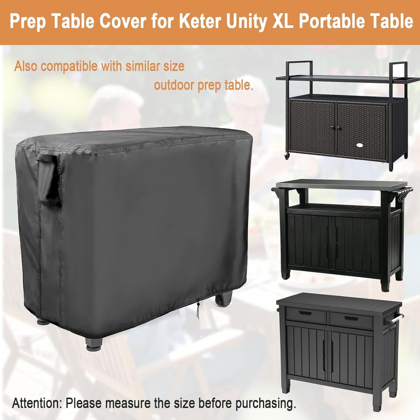 Outdoor 52 in Prep Table Cover for Keter Unity XL Portable Table Rolling Cabinet Bar, Waterproof Dining Cart Cover Heavy Duty Tool Chest Covers, Patio Storage Box Covering Food Prep Station
