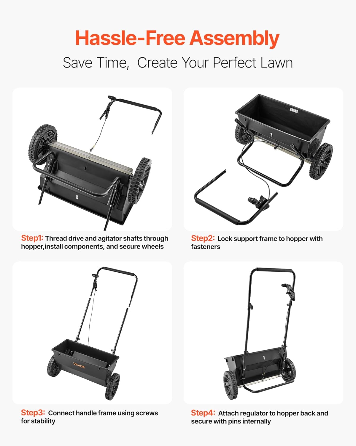 VEVOR Lawn Drop Spreader, 50LBS Capacity, Walk-Behind Push Spreader, 18 in Spreading Width, 8 in All Terrain Pneumatic Tires, Lawn Spreaders with Hopper Grate, for Seed, Fertilizer