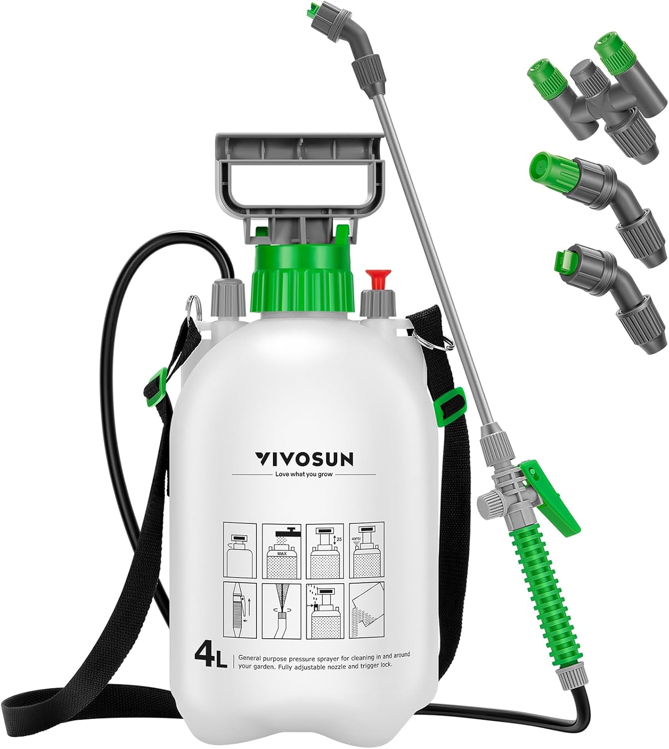 VIVOSUN Pump Sprayer 1 Gallon, Portable Water Spray Bottle in Lawn and Garden Yard, Weed Sprayer for Plants with 3 Nozzles, Adjustable Shoulder Strap, Pressure Relief Valve