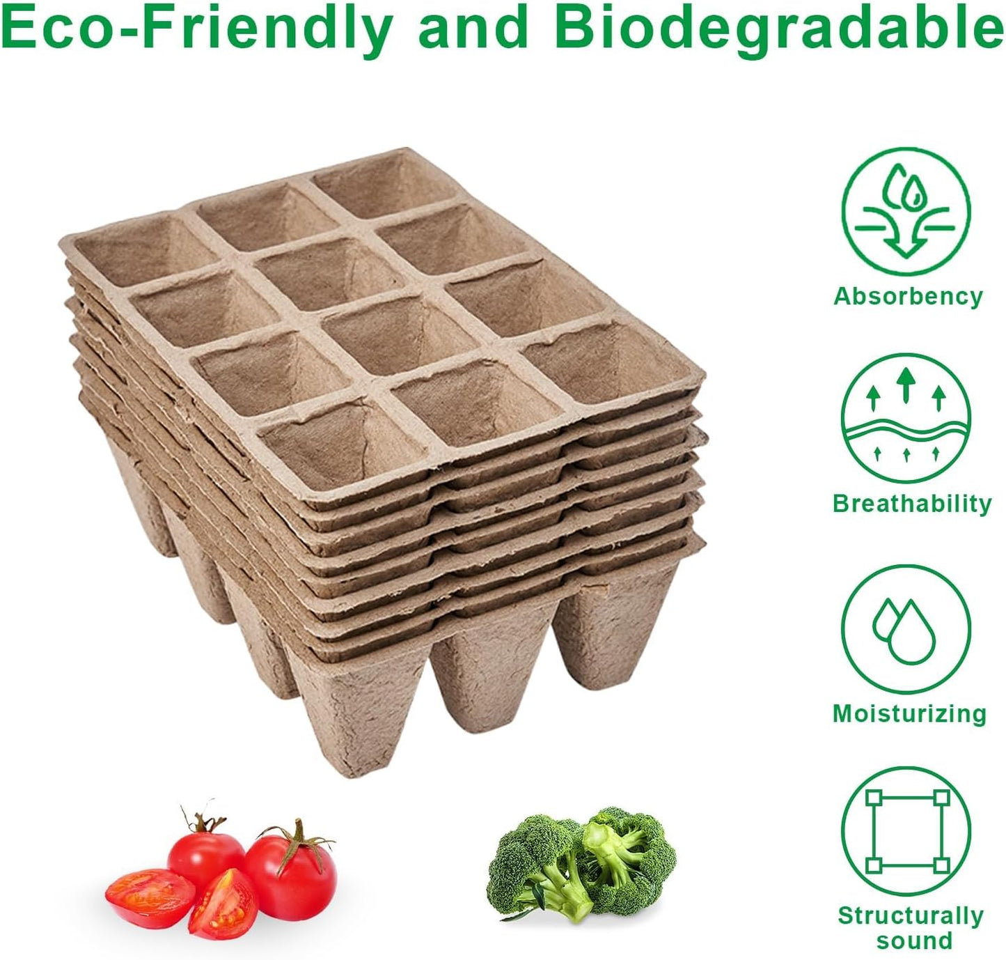 Seedling Starter Traysk,Biodegradable Seed Starter Trays for Seedlings,Eco-Friendly Peat Pots(60 Cells - 5 Pack)
