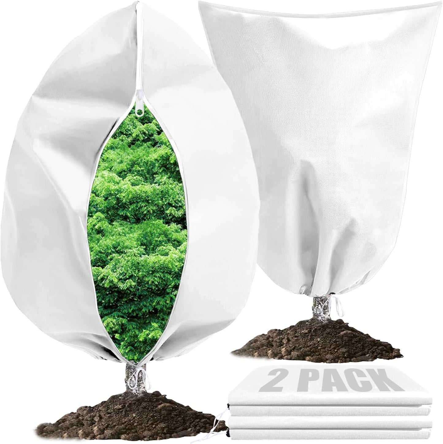 Plant Covers for Winter Tree Covers Freeze Protection, 2 Pack 47.2" X 70.8" Frost Covers for Outdoor Plants with Zipper Drawstring, Frost Cold Weather Plant Freeze Protection Cover Bags