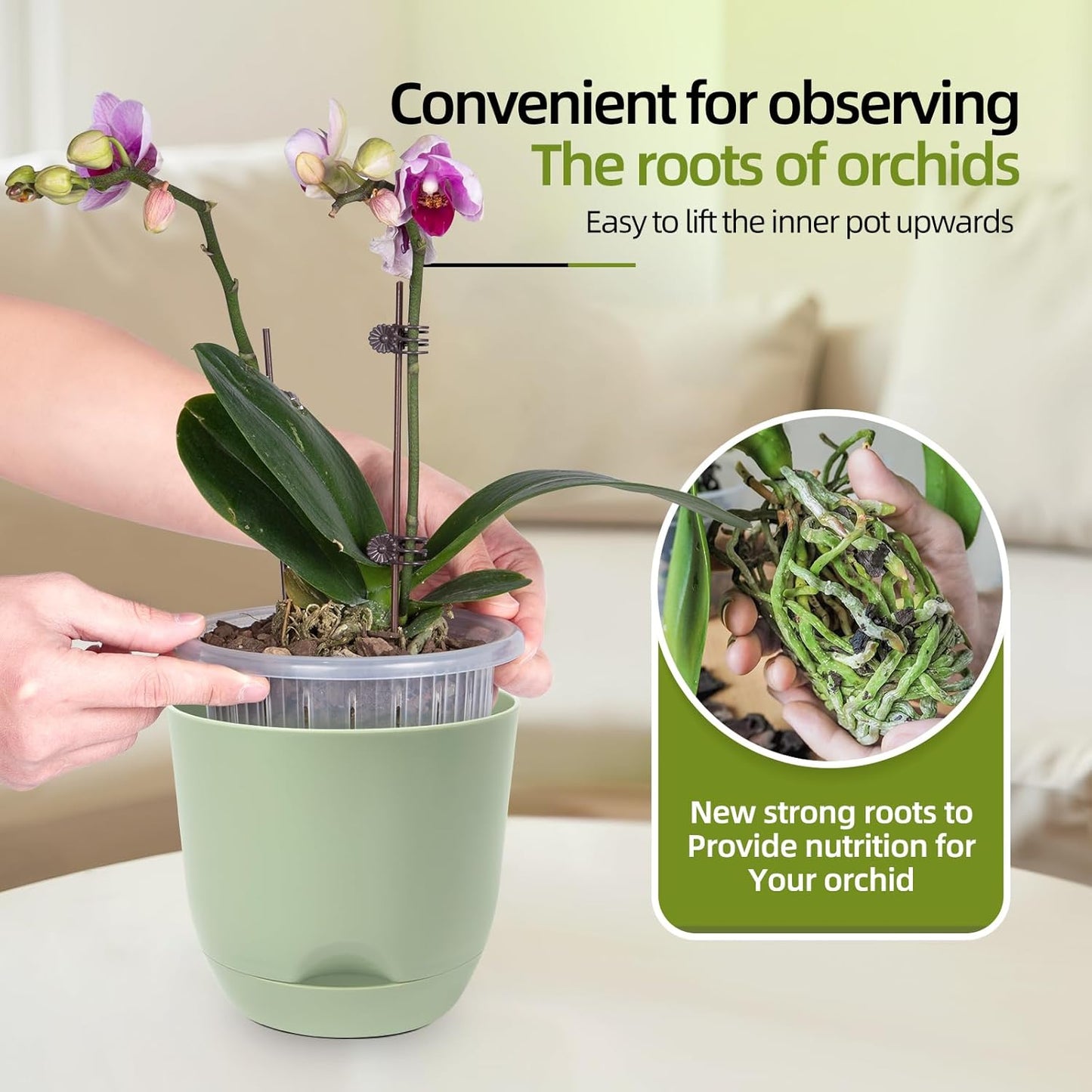 QCQHDU 2 Pack Orchid Pots with Holes for Repotting, Double-Layer and Self Watering Orchid Pot with Good Air Circulation