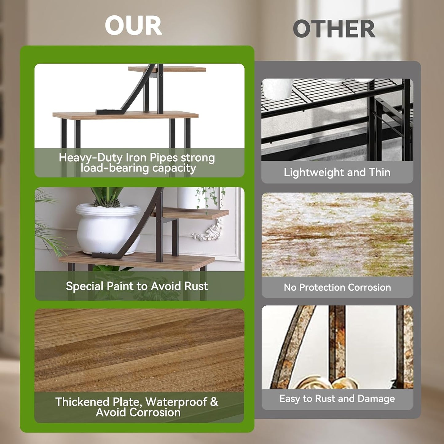 Indoor Plant Stand with Grow Lights, Multi-layer Tall Metal Plants Shelf, Corner Plant Stand Indoor with Cable Ties & Safe Straps for Living Room, Patio (Swan Neck)