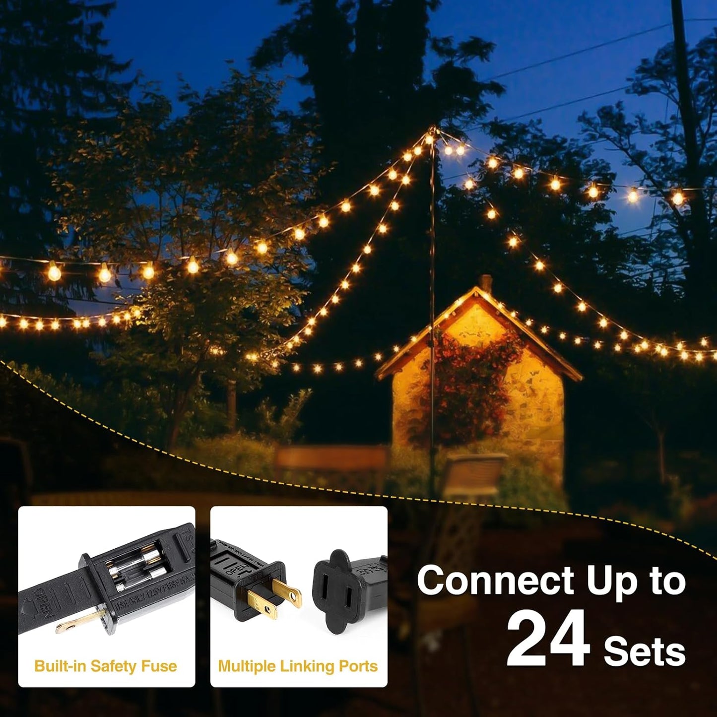 ZJOJO 200FT Outdoor String Lights, G40 Globe Outdoor Lights with 100 Shatterproof LED Bulbs (6 Spare), 2700K Hanging Waterproof Patio Light, Connectable String Lights for Outside Backyard Porch Party