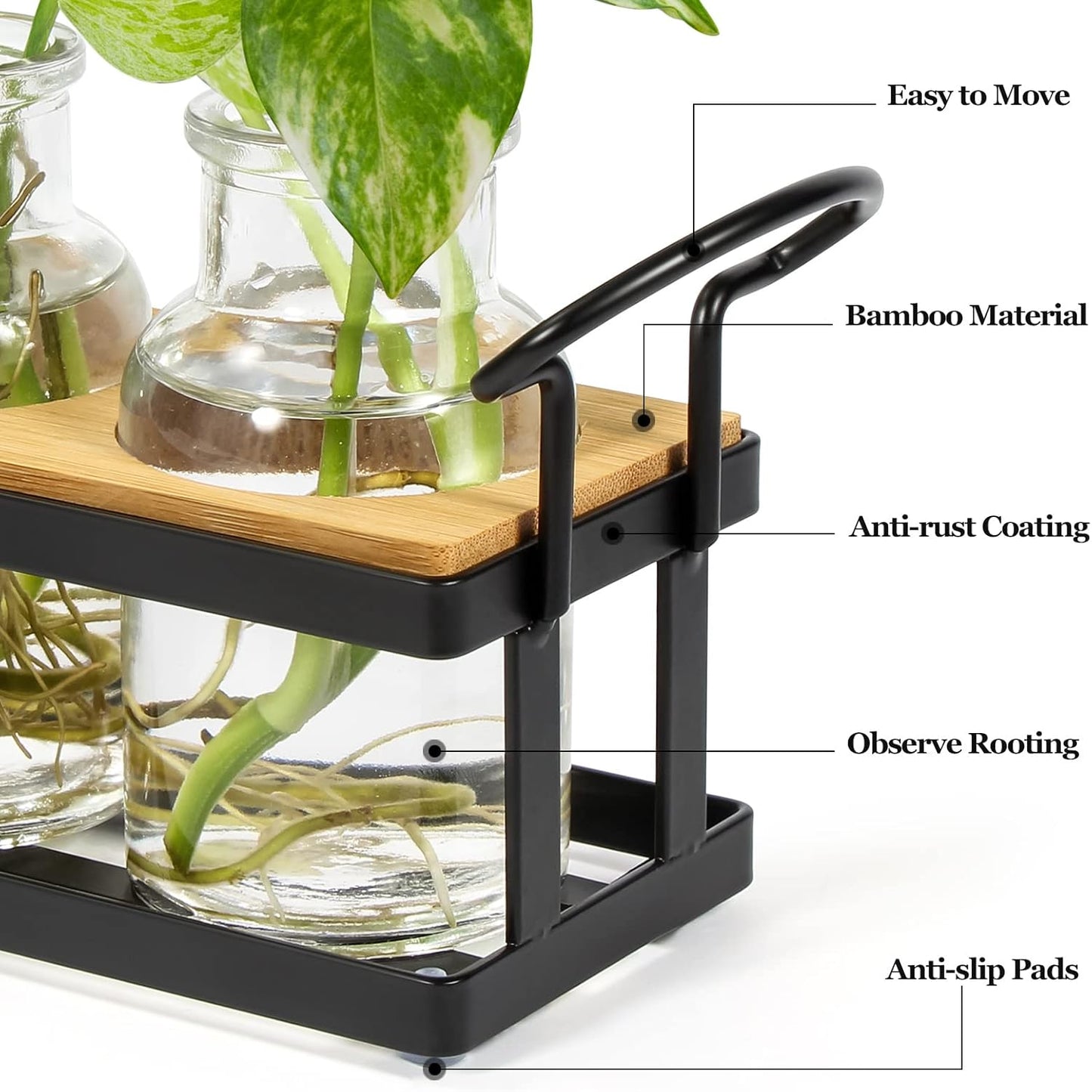 THYGIFTREE Plant Propagation Stations with Metal Stand, Tabletop Plant Terrarium for Propagating Hydroponic, Retro Glass Planter Flower Vase Home Kitchen Office Decor, Plant Lover Gifts, 5 Jars