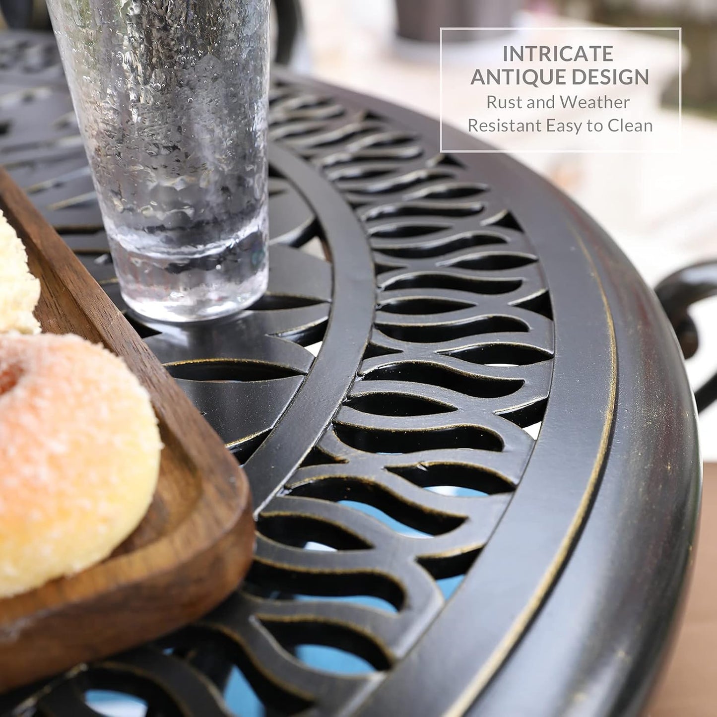 VIVIJASON 3-Piece Patio Bistro Sets, All-Weather Cast Aluminum Bistro Table Set Outdoor Patio Furniture, Include 2 Cushioned Chairs and 35.4" Round Table, 2" Umbrella Hole