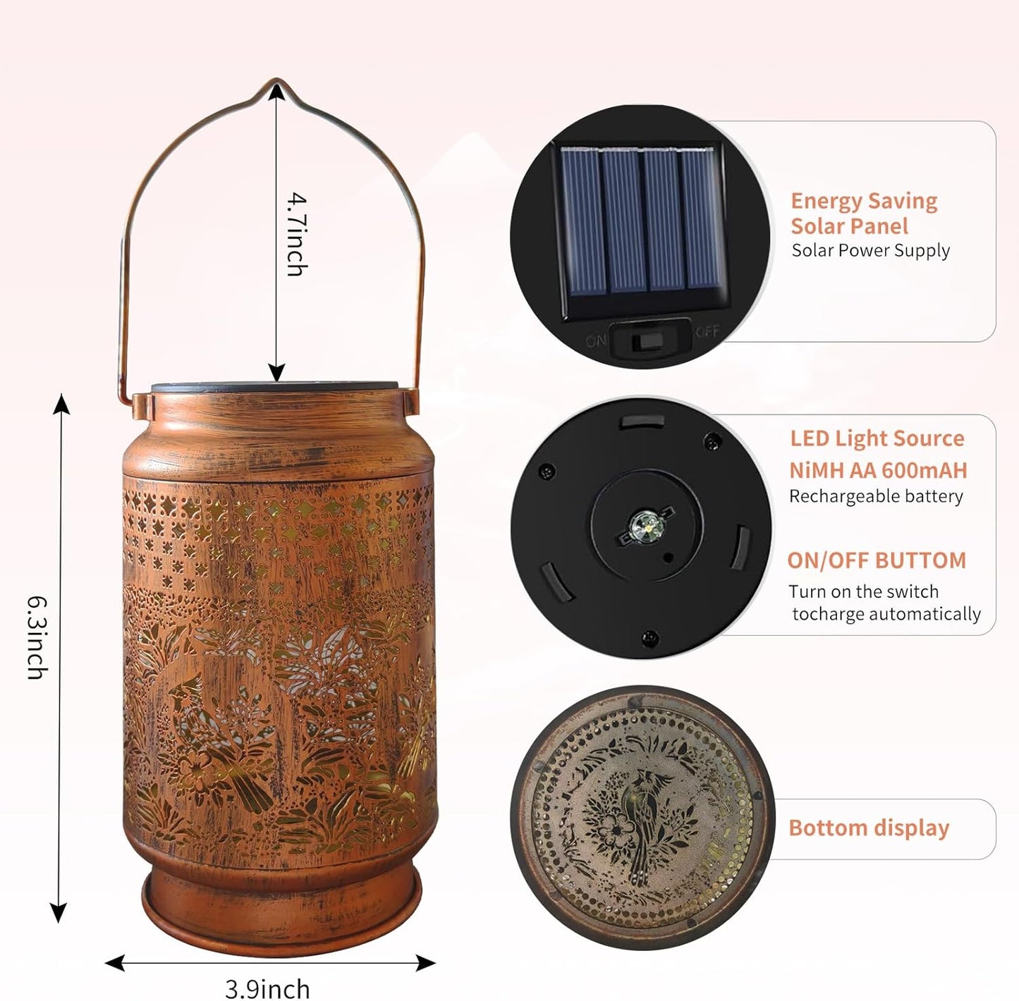 Solar Bird Light Outdoor Waterproof LED Garden Light, Women's Holiday Gift, with Hollow Iron Art, Retro Lawn Landscape Projection Light, Used for Courtyard Decoration (Waxwing Bird)