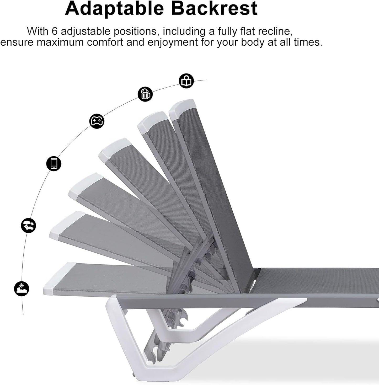 PURPLE LEAF Patio Chaise Lounge Chair Outside Aluminum Plastic Stackable Tanning Chairs for Pool Sunbathing Beach Deck Outdoor Lounger, Grey