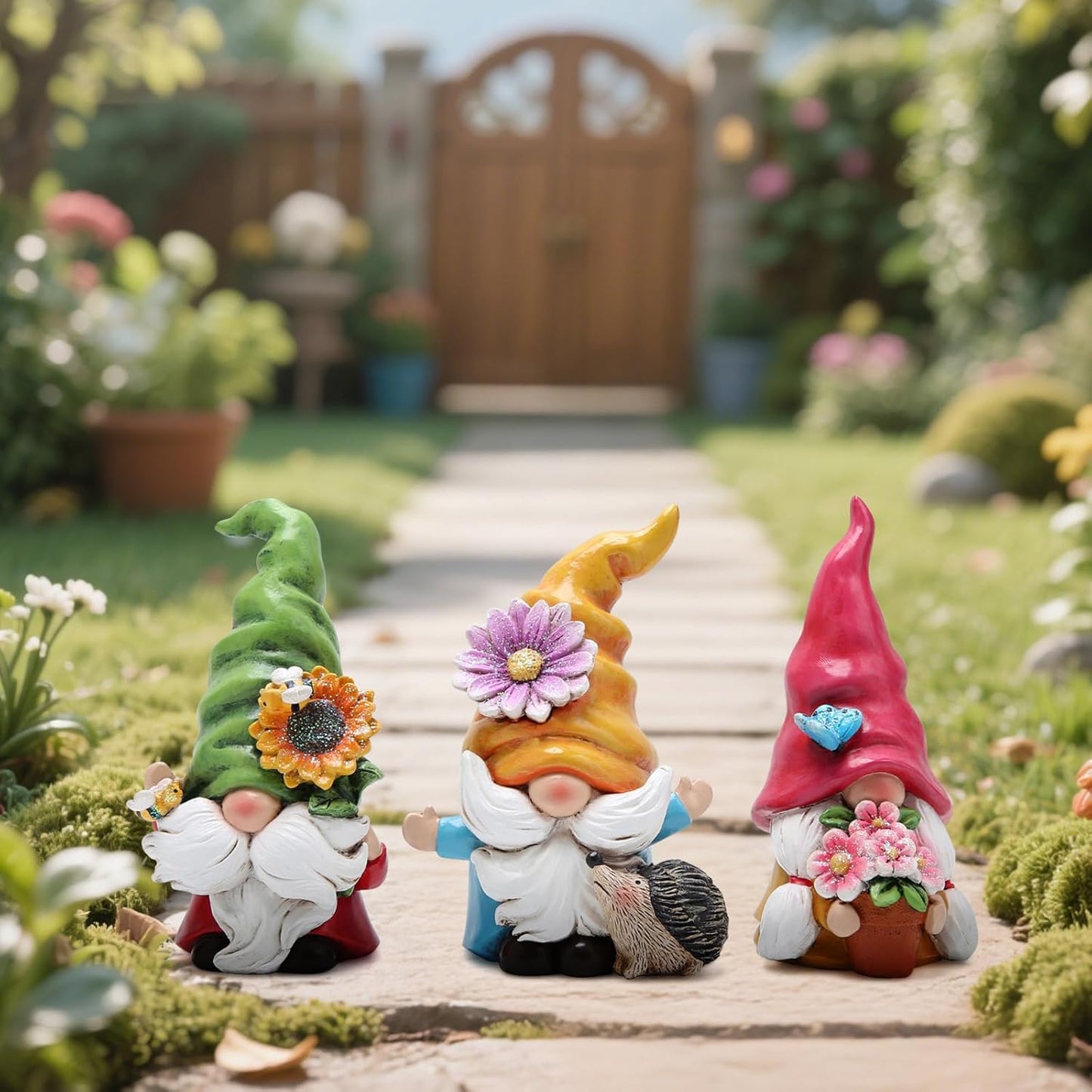 Hodao Set of 3 Spring Gnome Decorations Flower Gnomes Ornaments Decor Summer Outdoor Figurines Spring Elves for Porch, Garden Yard, Flower Bed Garden Gifts for Women, Mom (Multicolor)