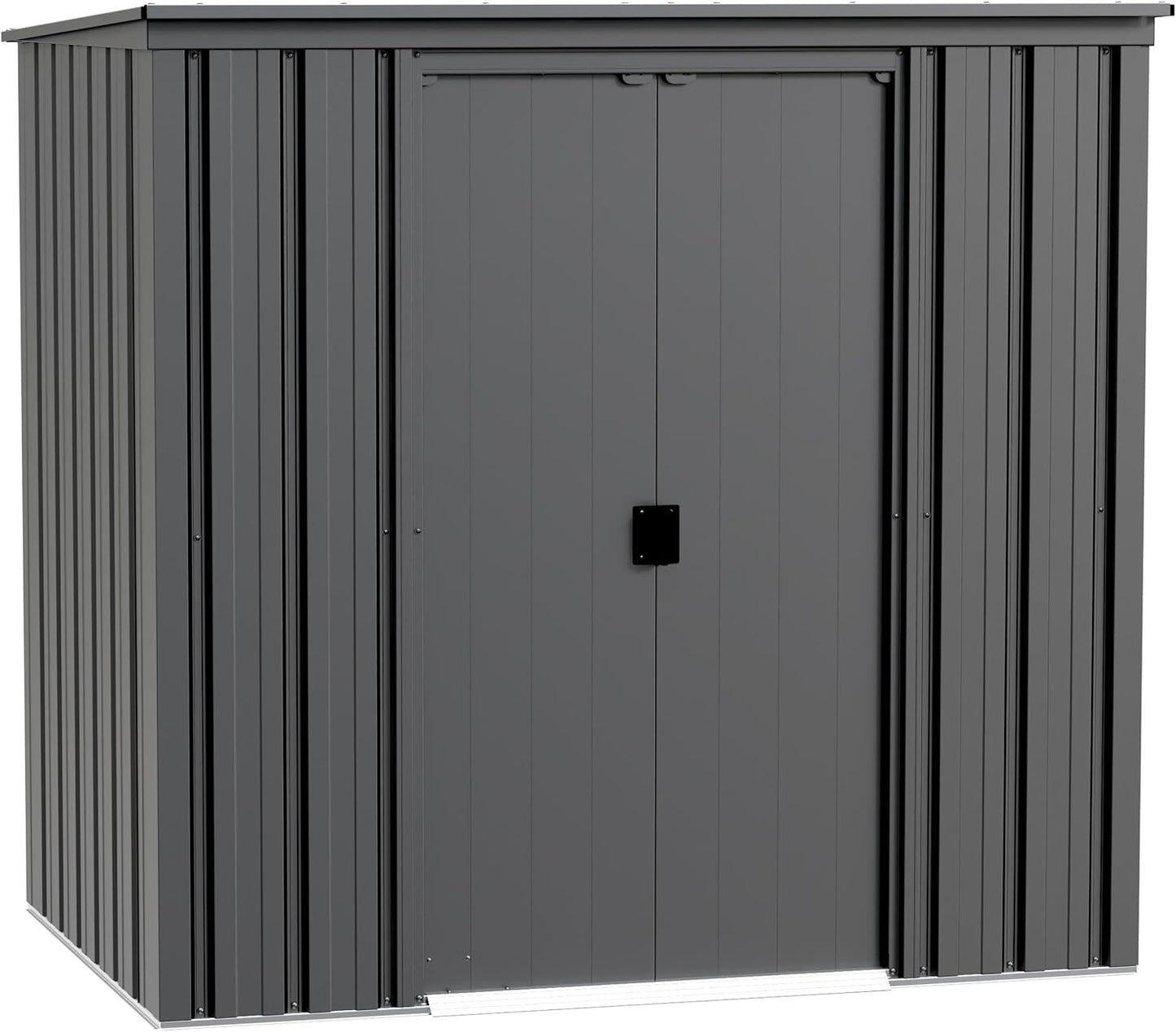 Cover It 6' x 4' Galvanized Steel Outdoor Storage Shed with Pent Roof and Lockable Sliding Doors, Weather-Resistant Steel Storage Shed for Backyards, Gray