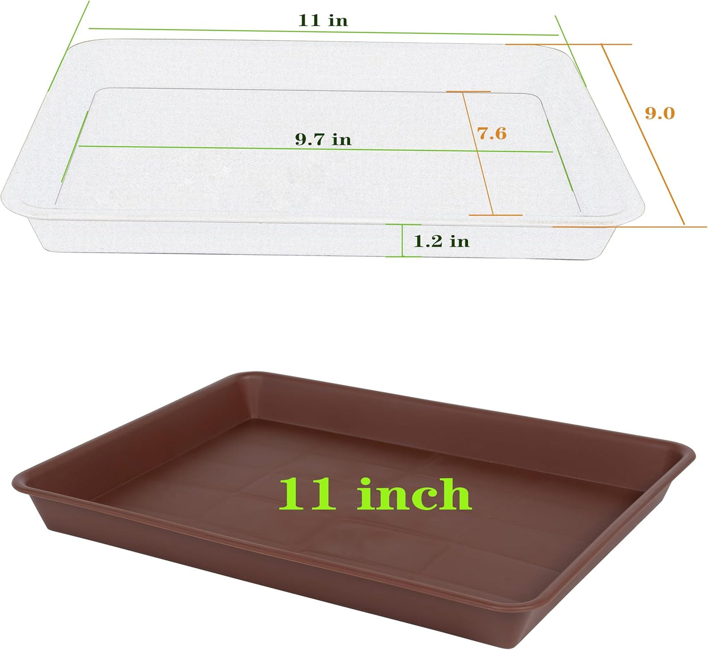 Plant Saucer Growing Tray, Seed Starter Tray Rectangular, Heavy Sturdy Plastic Plant Saucers Drainage Trays, Plant Drip Trays for Pots, Seed Starter Growing Tray (11 x 9 inch, 6 Pack)