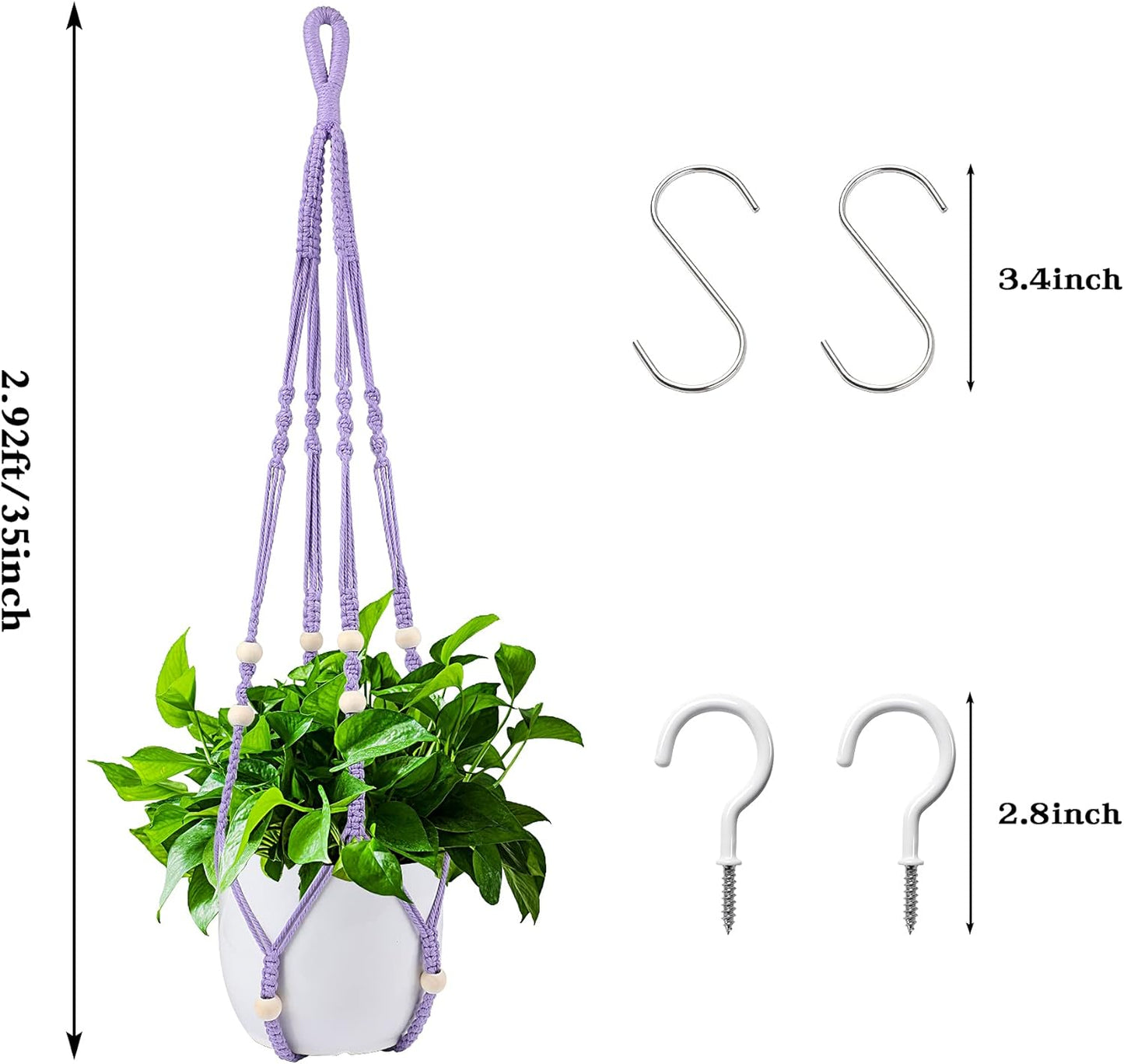 Augshy Macrame Hanging Planter, Hanging Planters for Indoor Outdoor Home Decor, Hanging Plant Holder No Tassels Set of 2 with 4 Hooks