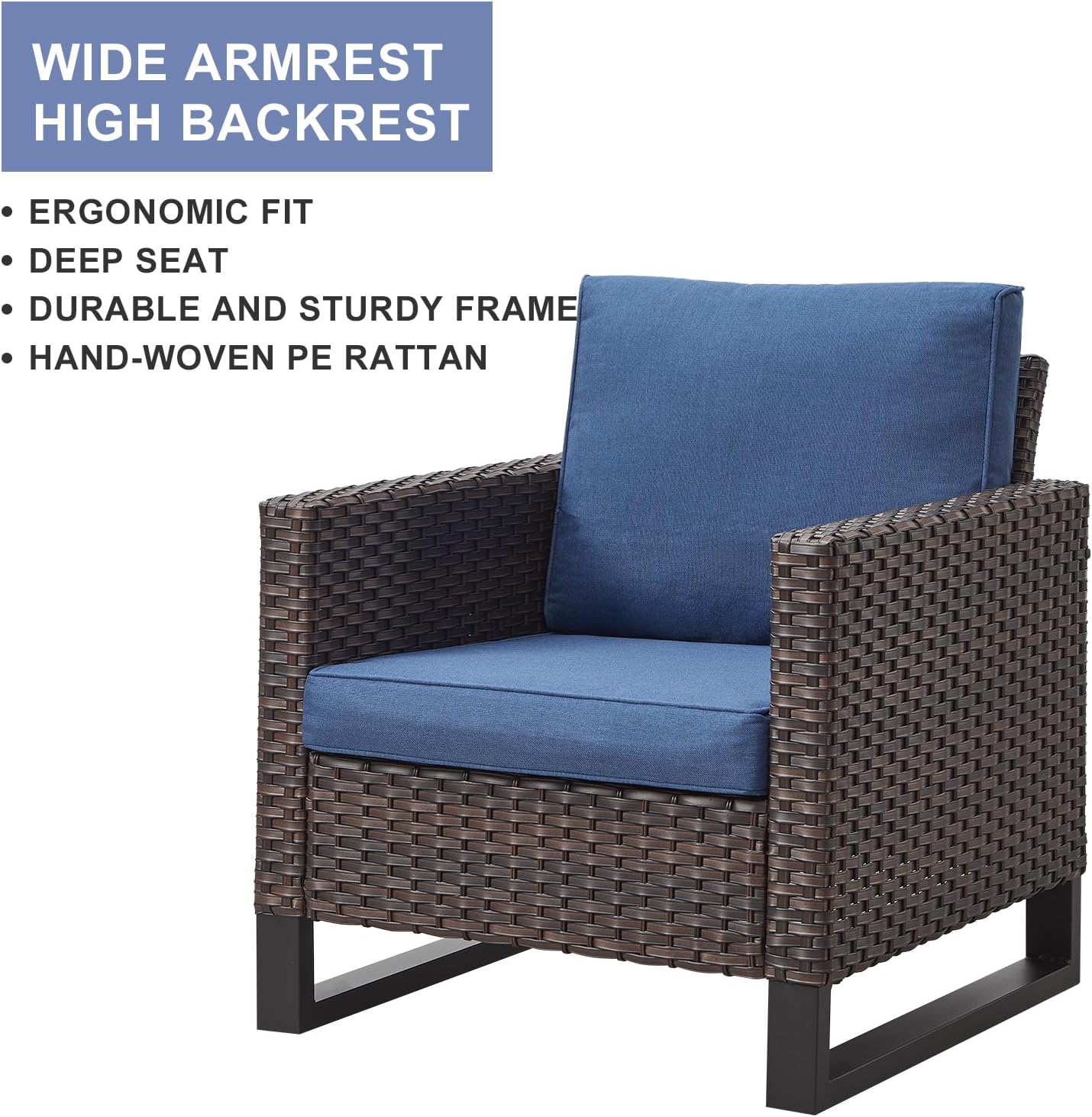 HUMMUH Patio Chairs Set of 2 PE Wicker Outdoor Dining Chairs High Back Deep Seating Porch Chairs with 4inch Seat Cushions