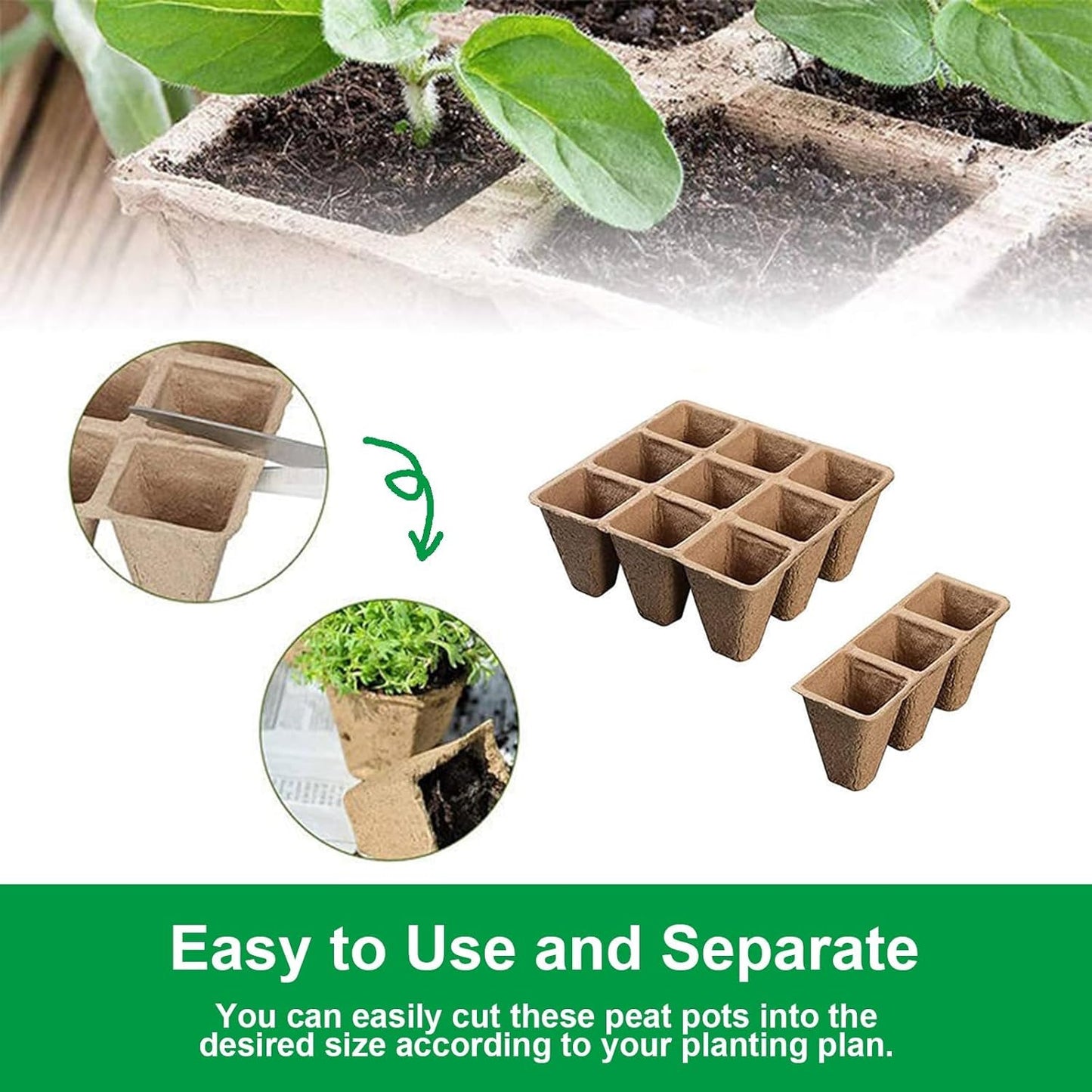 10 Pack Seedling Starter Trays - 120 Cells,Biodegradable Seed Starter Trays for Seedlings,Eco-Friendly Peat Pots