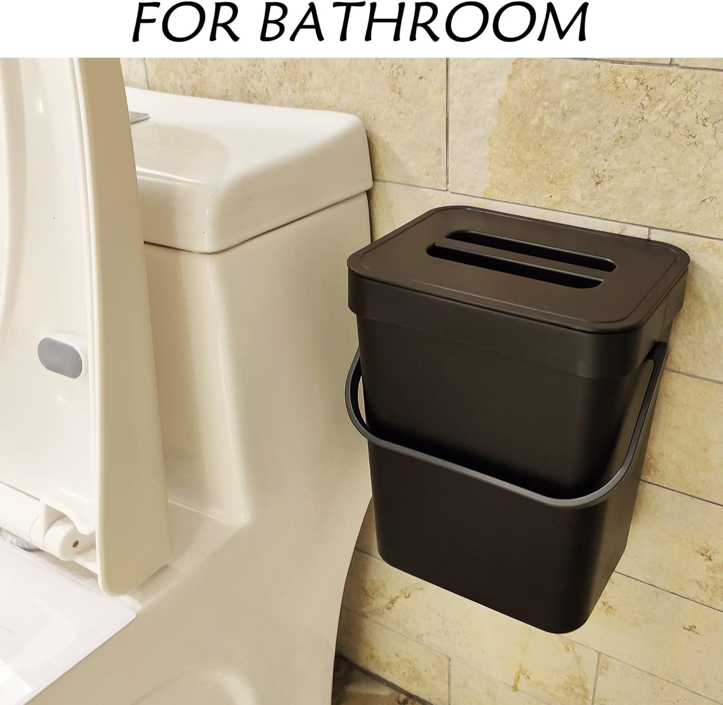 stonespace Kitchen Compost Bin for Countertop, Hanging Small Trash Can with Lid Under Sink for Kitchen Bathroom, Mountable Compost Bucket, Black