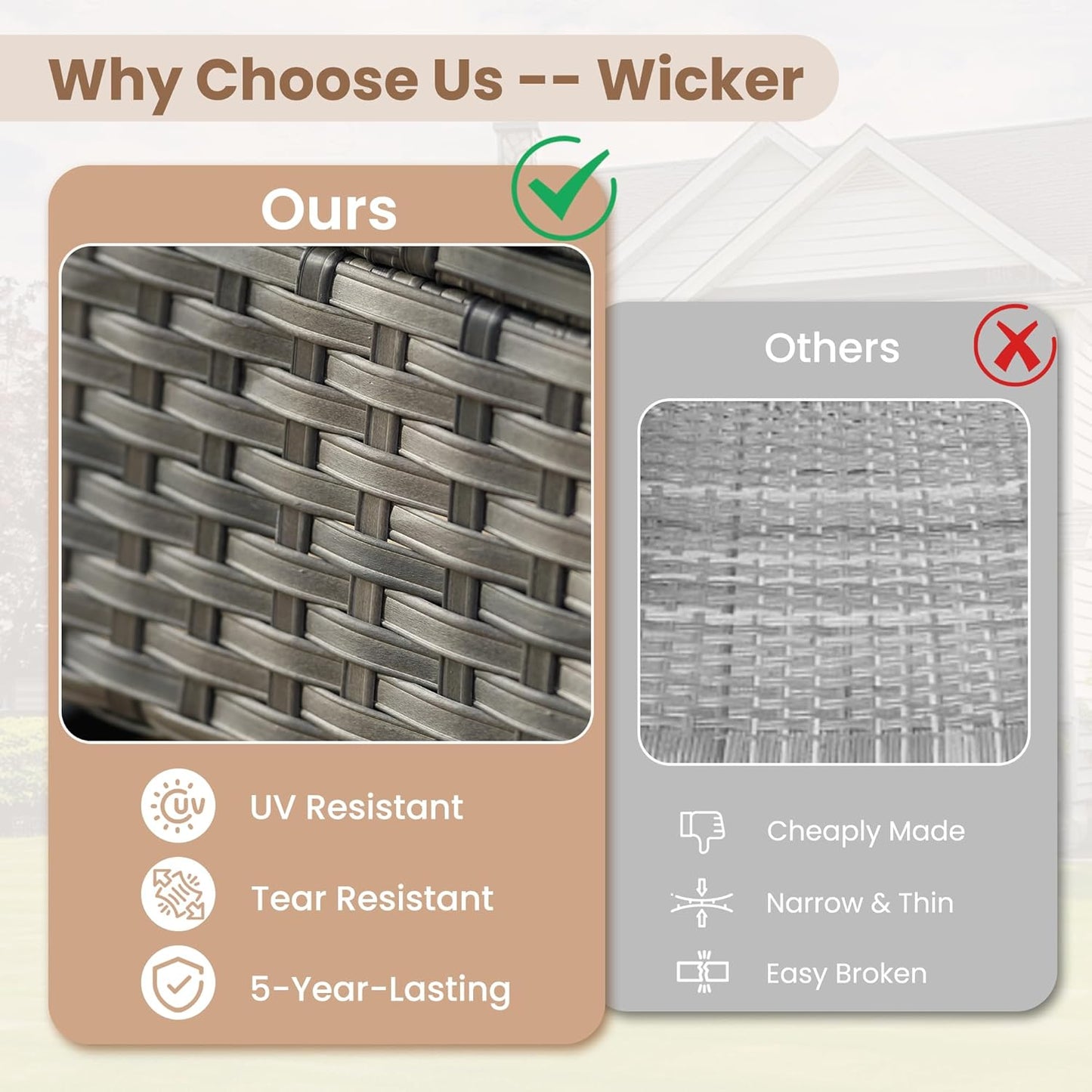 HOOOWOOO Patio Furniture Set,6 Pieces Outdoor Conversation Set,All Weather Wicker Loveseat Sofa Set with High Back Chairs Table,Dark Gray